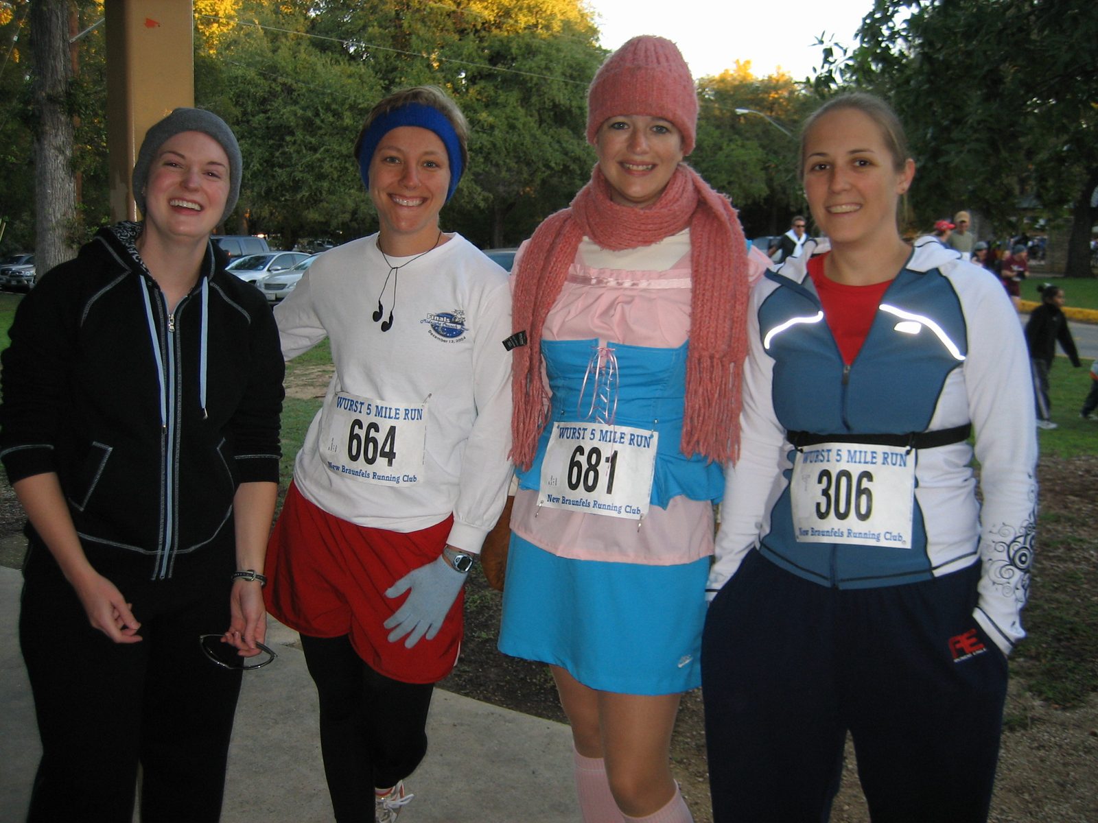 Lauren, Samantha, Kim, and Catherine before the 2009 WurstFest 5-miler.  The sun had just barely...