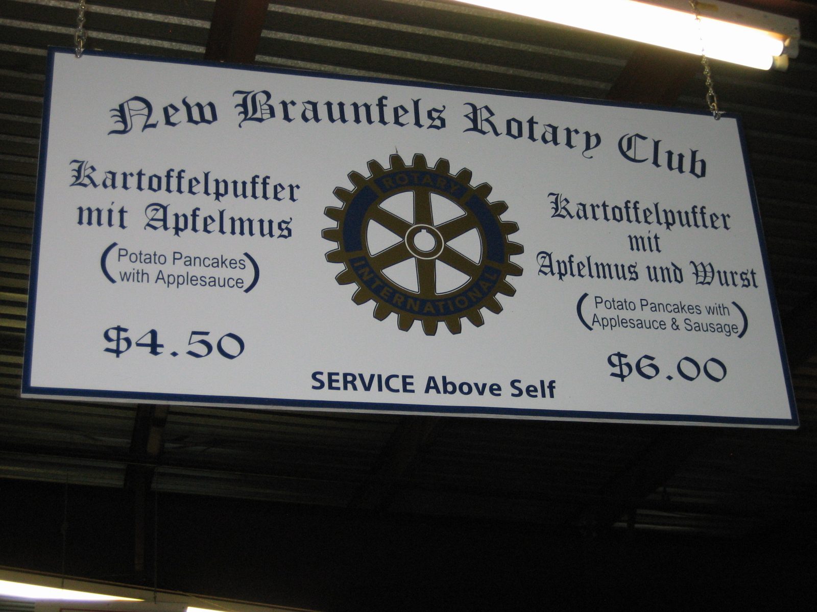 The New Braunfels Rotary Club was serving potato pancakes, which are basically just hash browns.