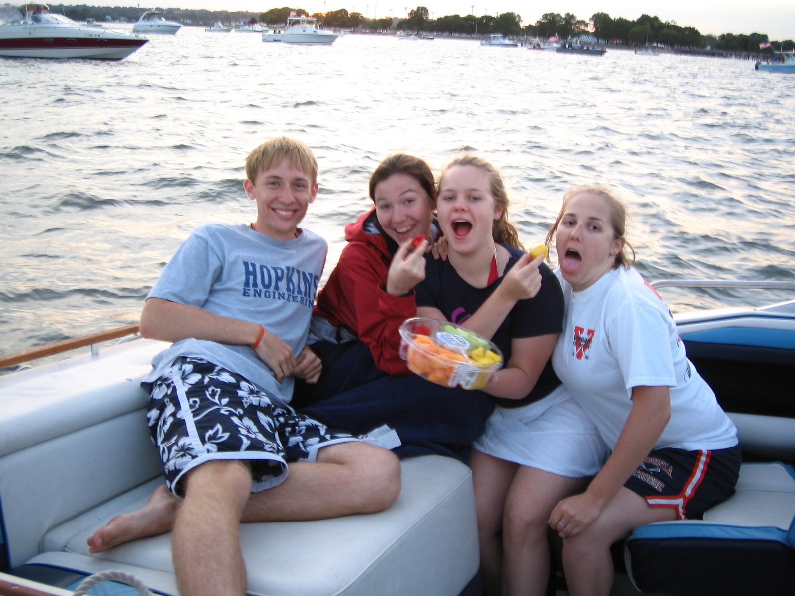 Kris, Kelly, Sharon, and Cat on the Sekse boat, being silly.