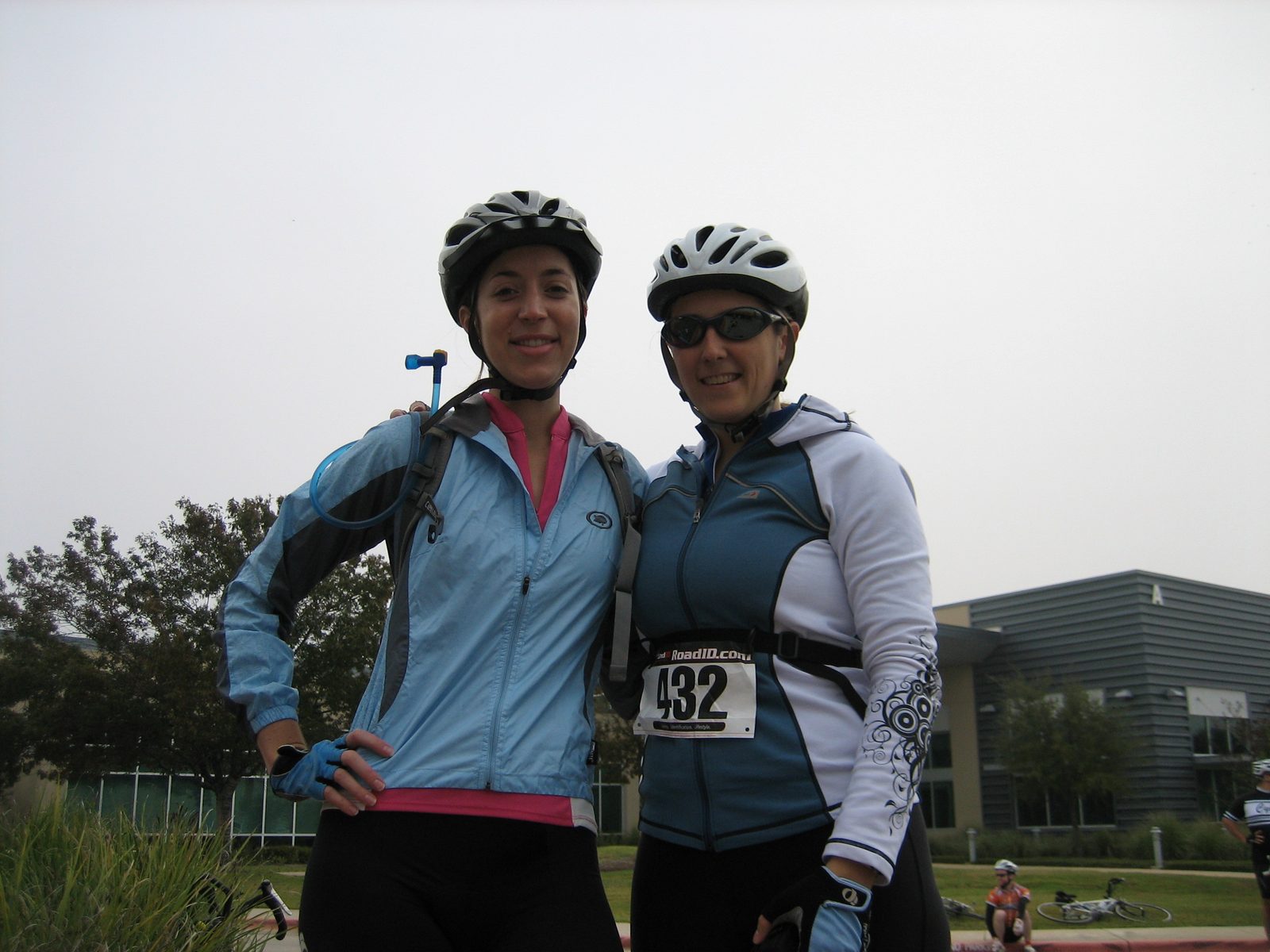 Kate and Catherine.  Catherine is in outfit one: bike shorts, leg warmers (thanks Jay!), a...