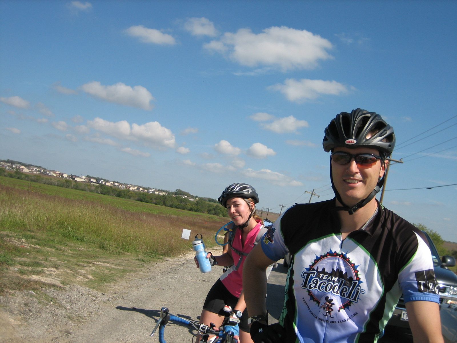 Kate and Mike wait on a traffic light (one of the only ones we experienced).