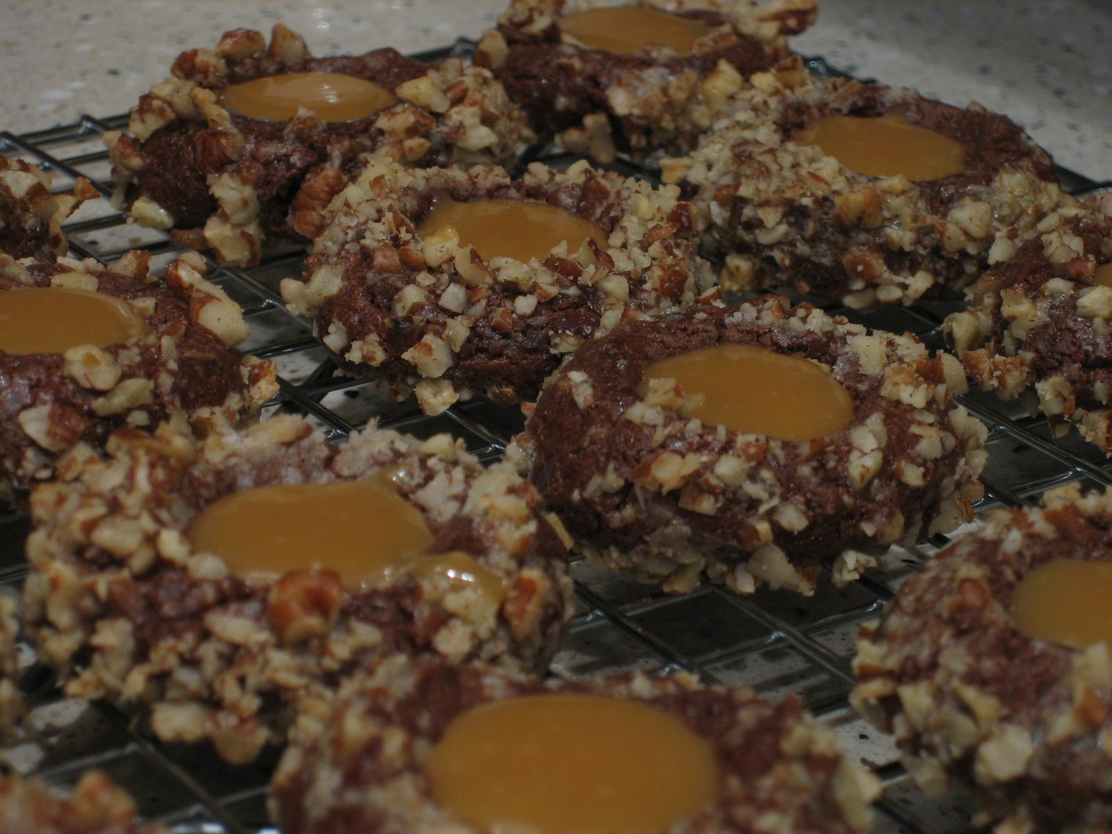 Chocolate pecan caramel cookies.  I was really excited about these, and happy they came out so...