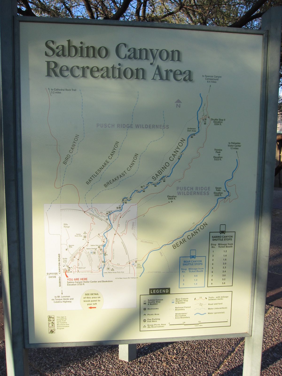 Sabino Canyon hiking map.