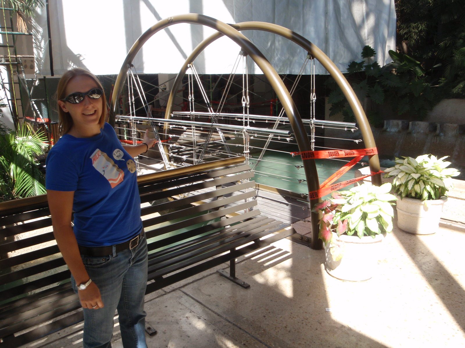 Catherine next to a bridge in the San Antonio Rivercenter Mall.