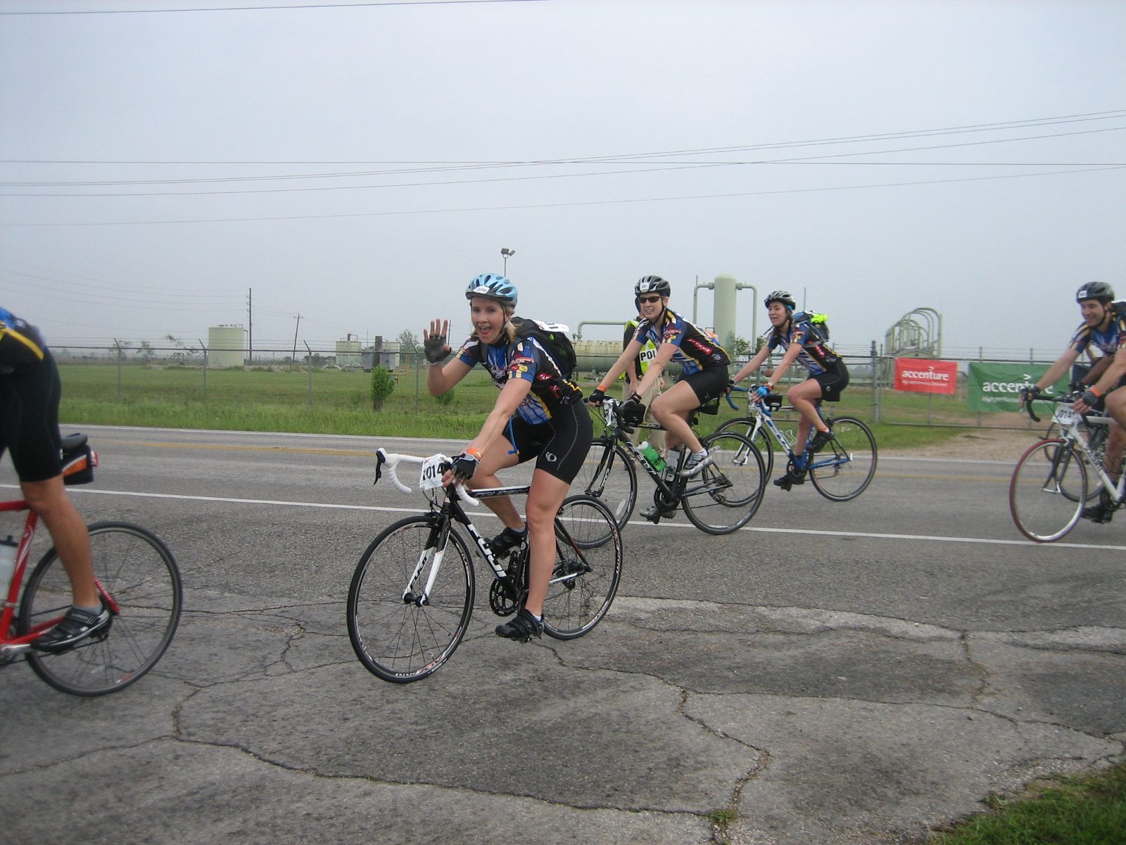 Reagan, Kelsey, Kate, and Matt ride into the second rest stop (mile 26 or so).