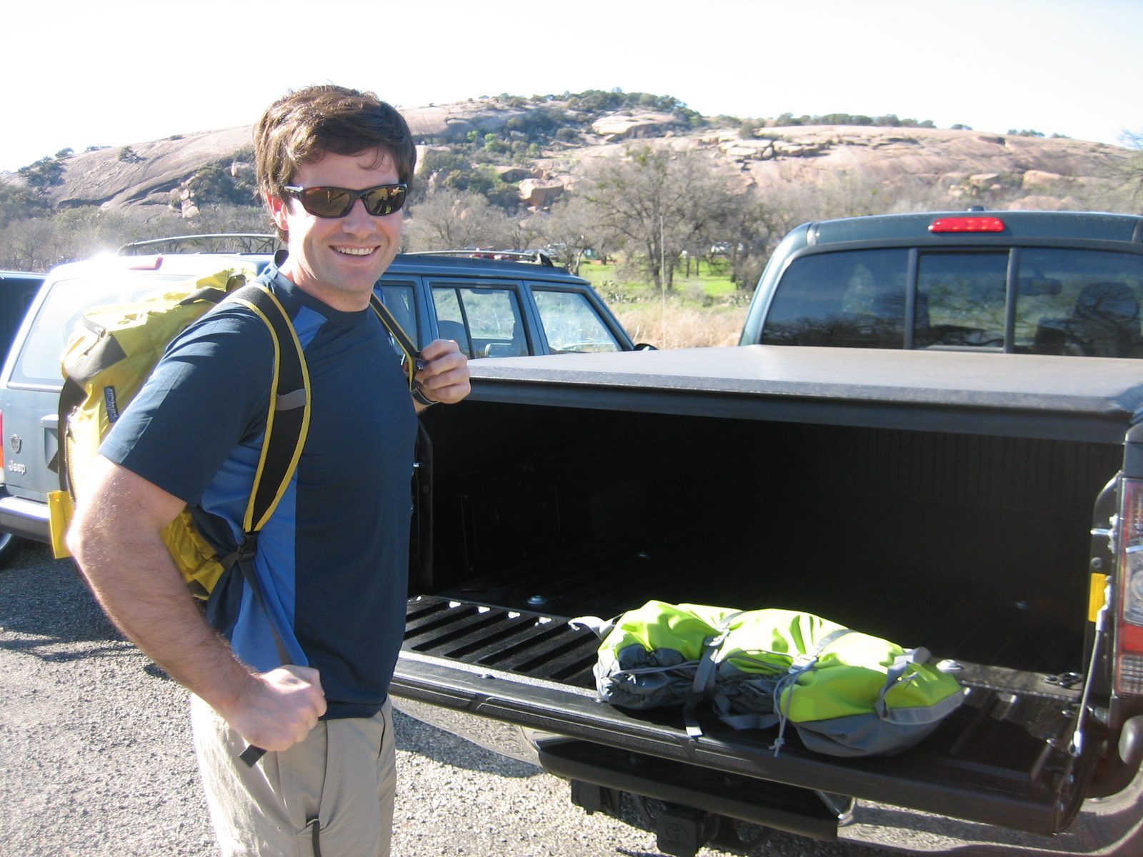 Jay readies to leave the truck in the parking lot of Enchanted Rock on one of the most beautiful...