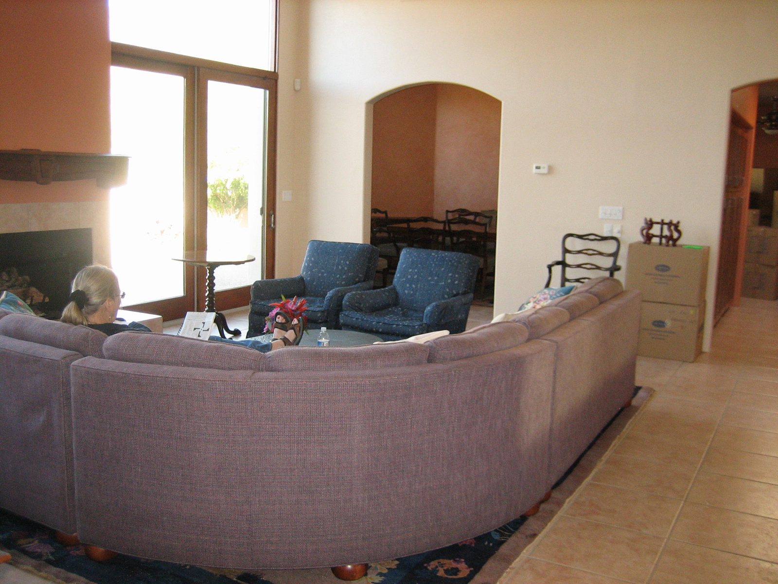 Mom and Dad's new living room, with some familiar furniture arranged.