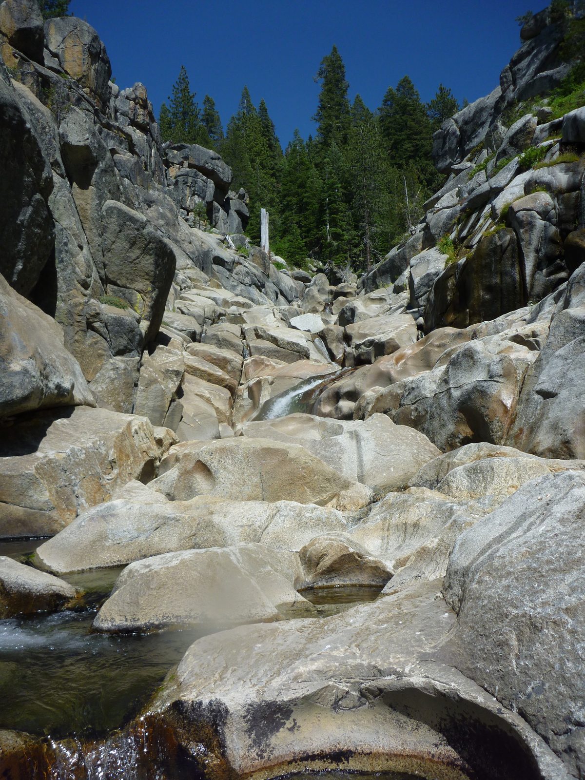 Looking up canyon at the boulders and waterfalls we've conquered already.