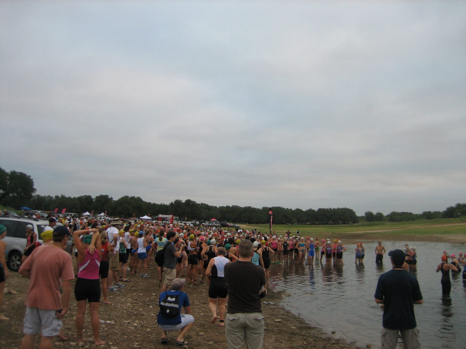 Near the starting line.  I am probably over to the left somewhere; I stayed there until the...