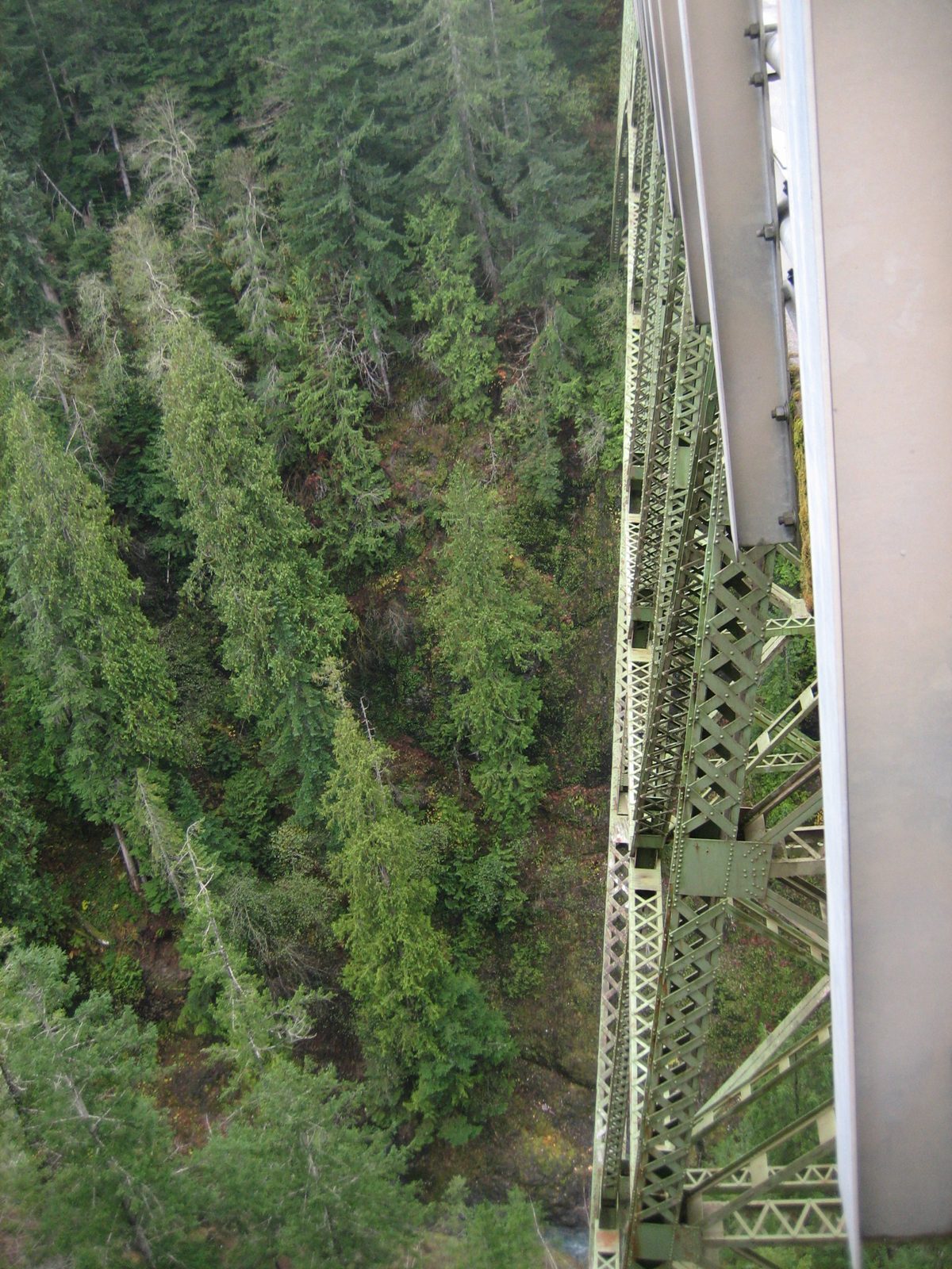 Peering over the edge towards the truss below.