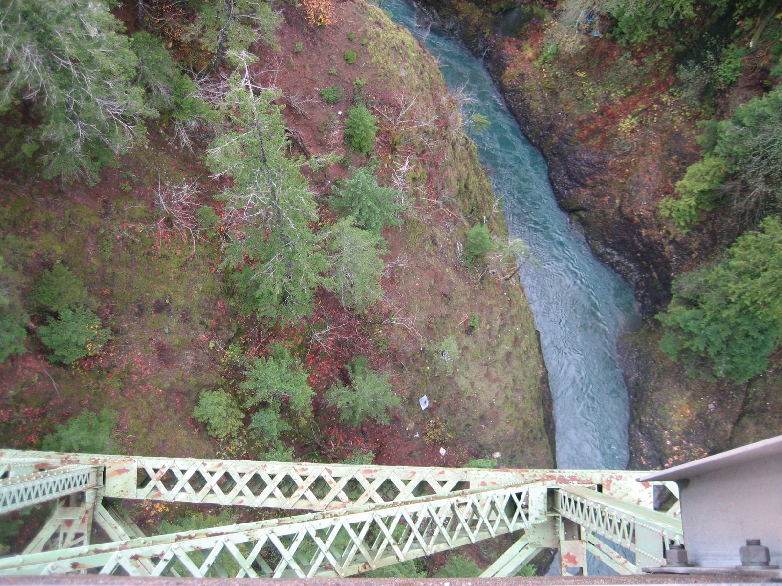 Looking down at the Skokomish River, some 400+ ft below.  Good thing there were guard rails on...