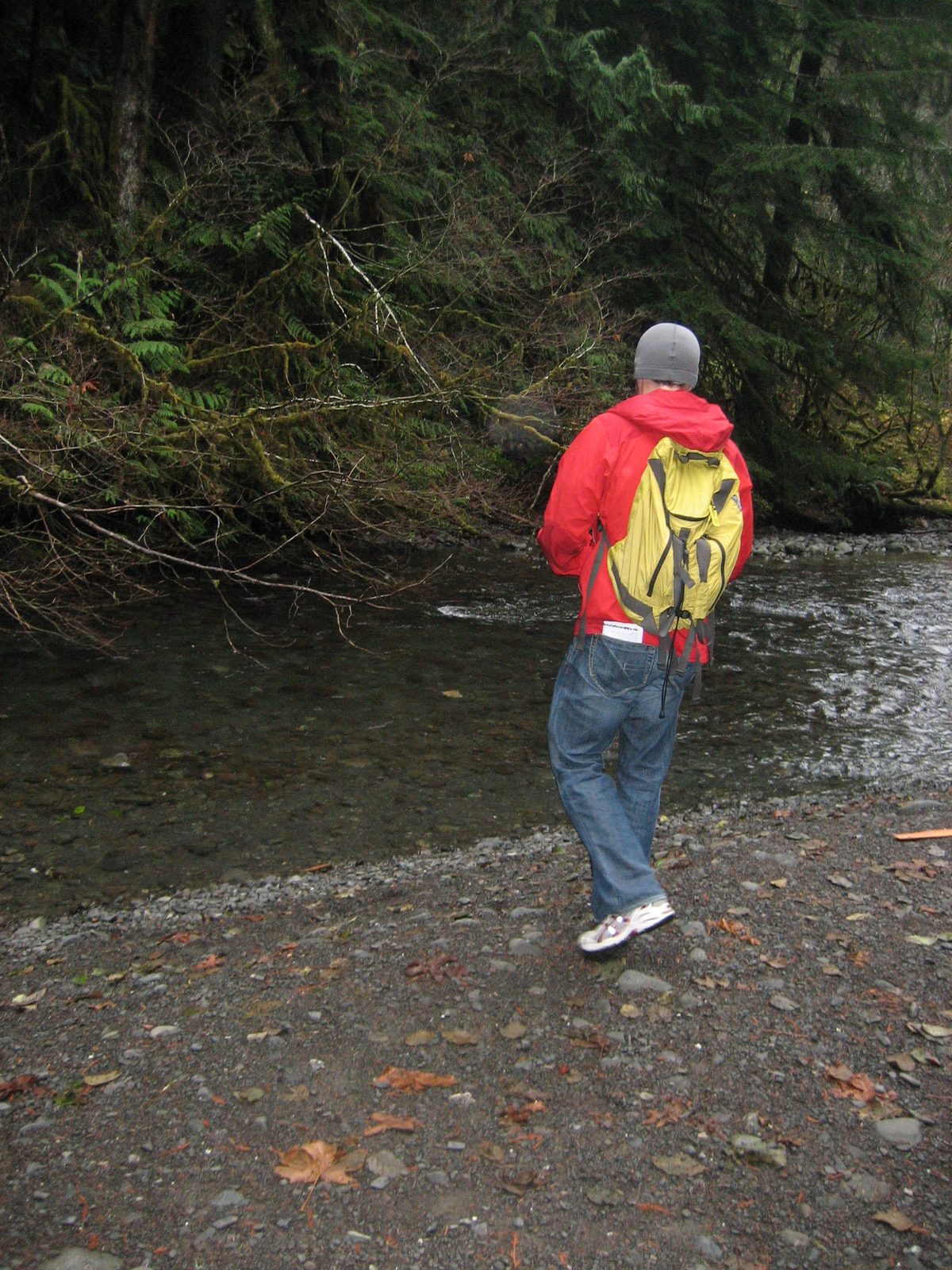Jay tries to sneak up on any fish that might be in the river.