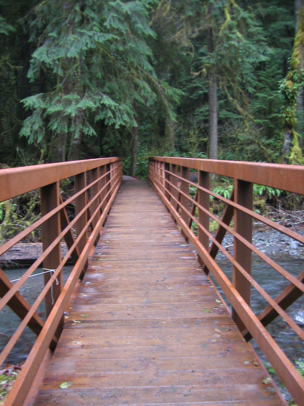 Walking across the bridge.