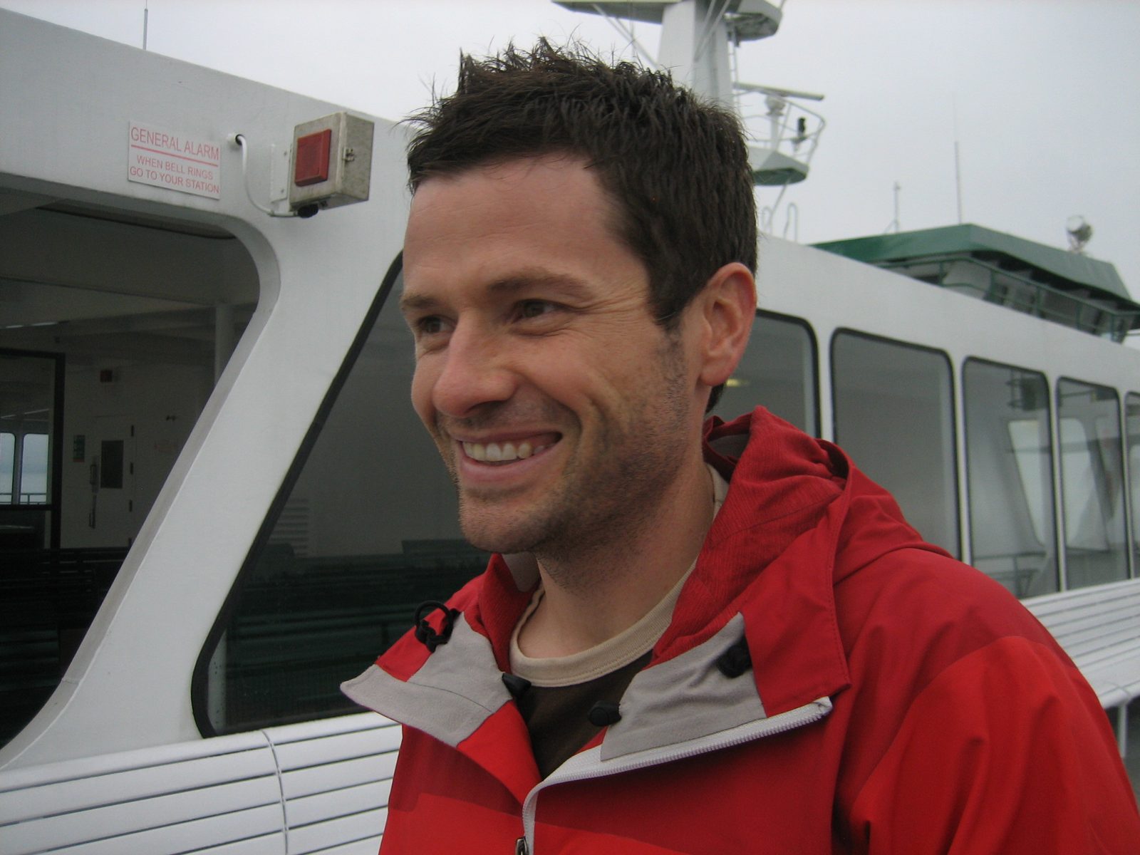 Jay smiles on the ferry.