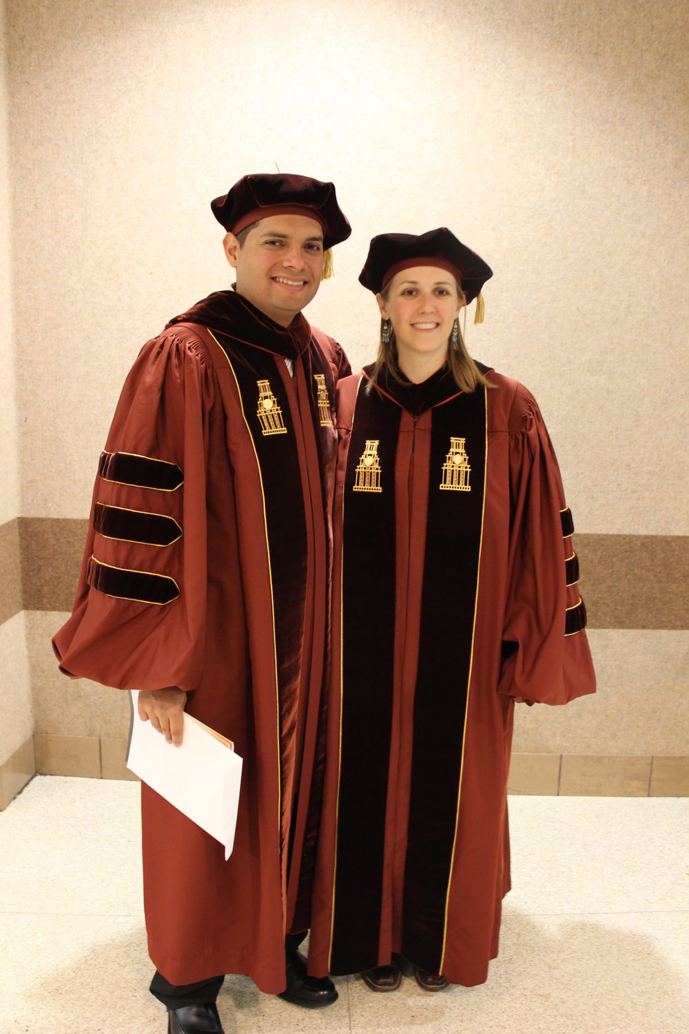 Alejandro and Catherine in the crazy robes.  Alejandro's is the right length; mine is a bit long.