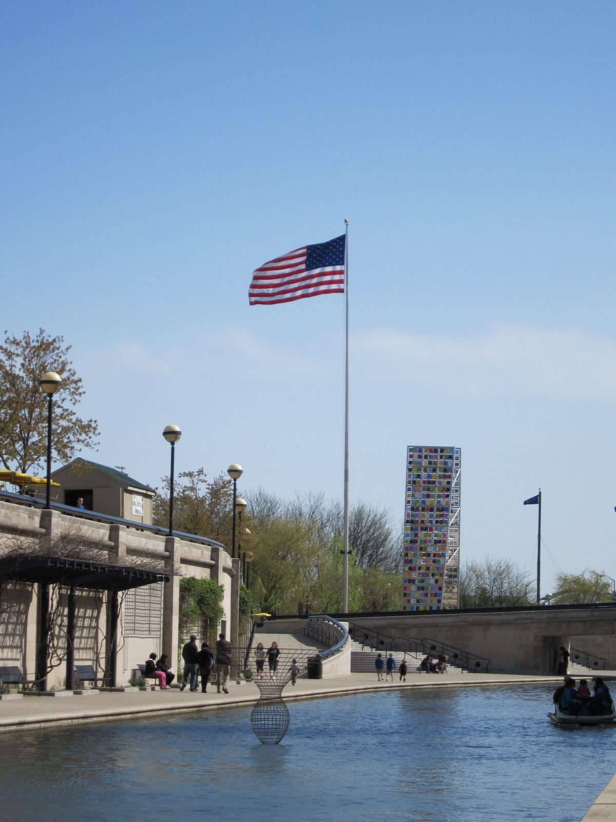 I liked the art installation next to the flag; everything shimmered and was very colorful.
