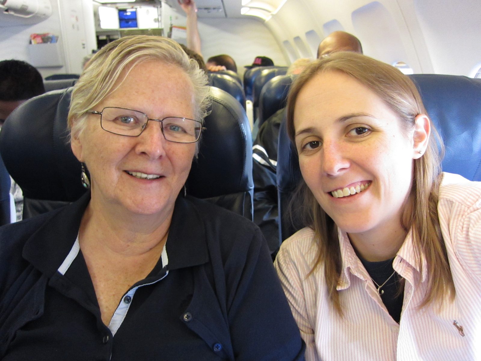 Mom and Catherine on the plane on the way back to PHX after apartment-hunting.