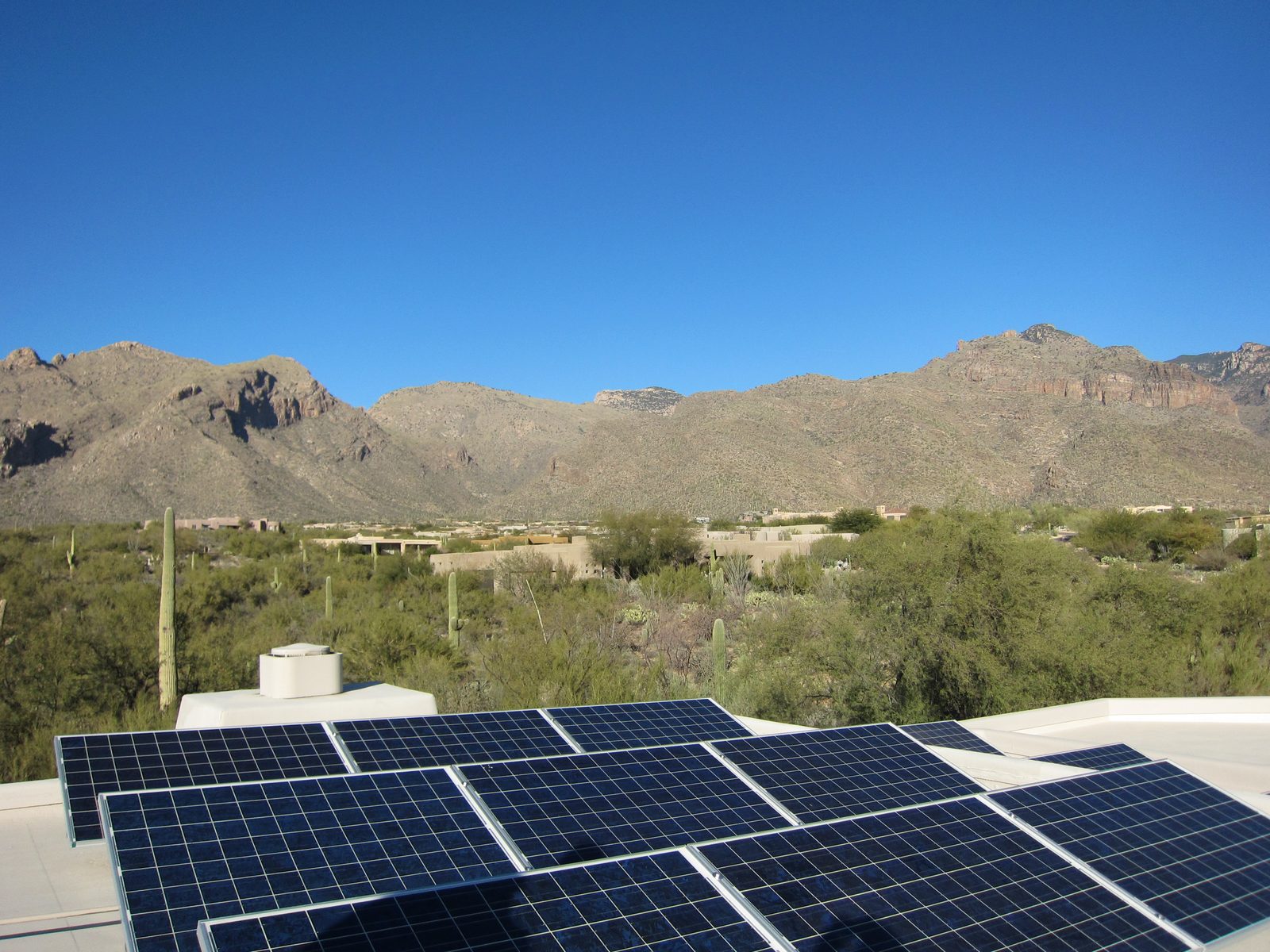 Solar panels with the Catalinas in the background.