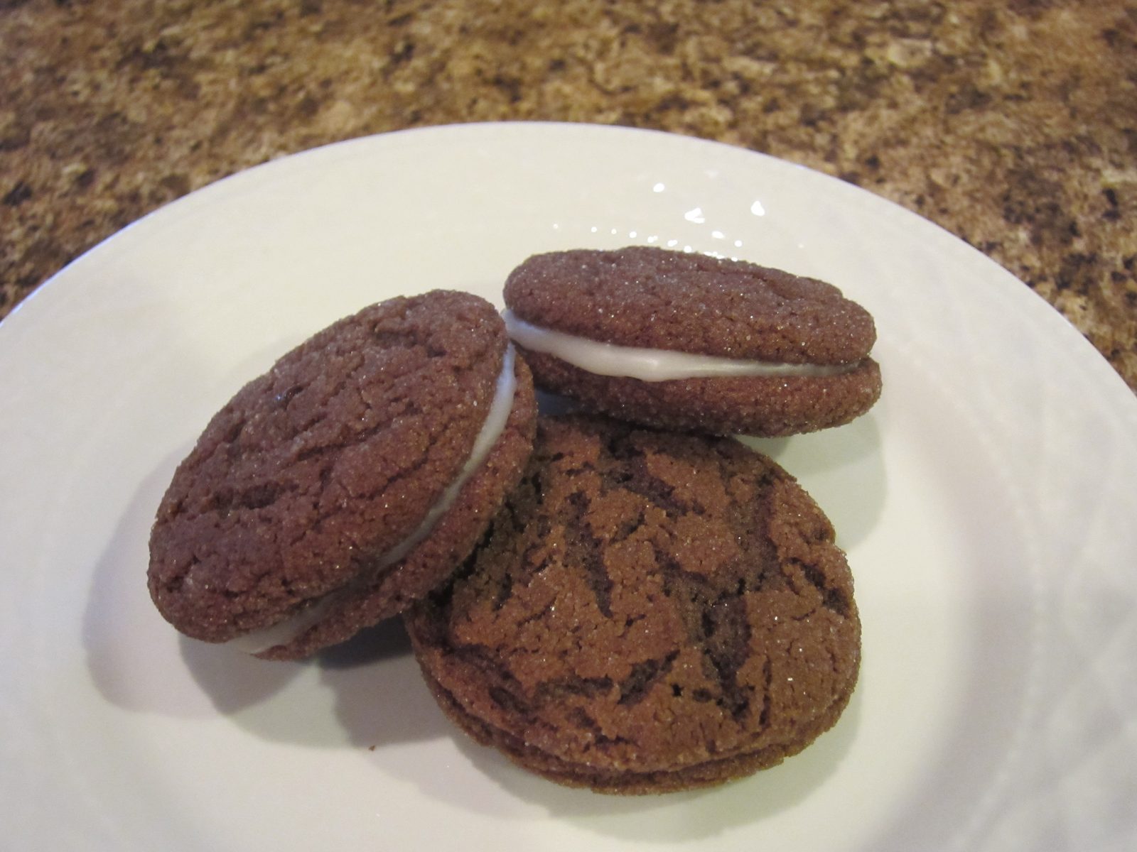 Chocolate mint sandwich cookies.  The cookies pictured came out great; many were waaaay too big...