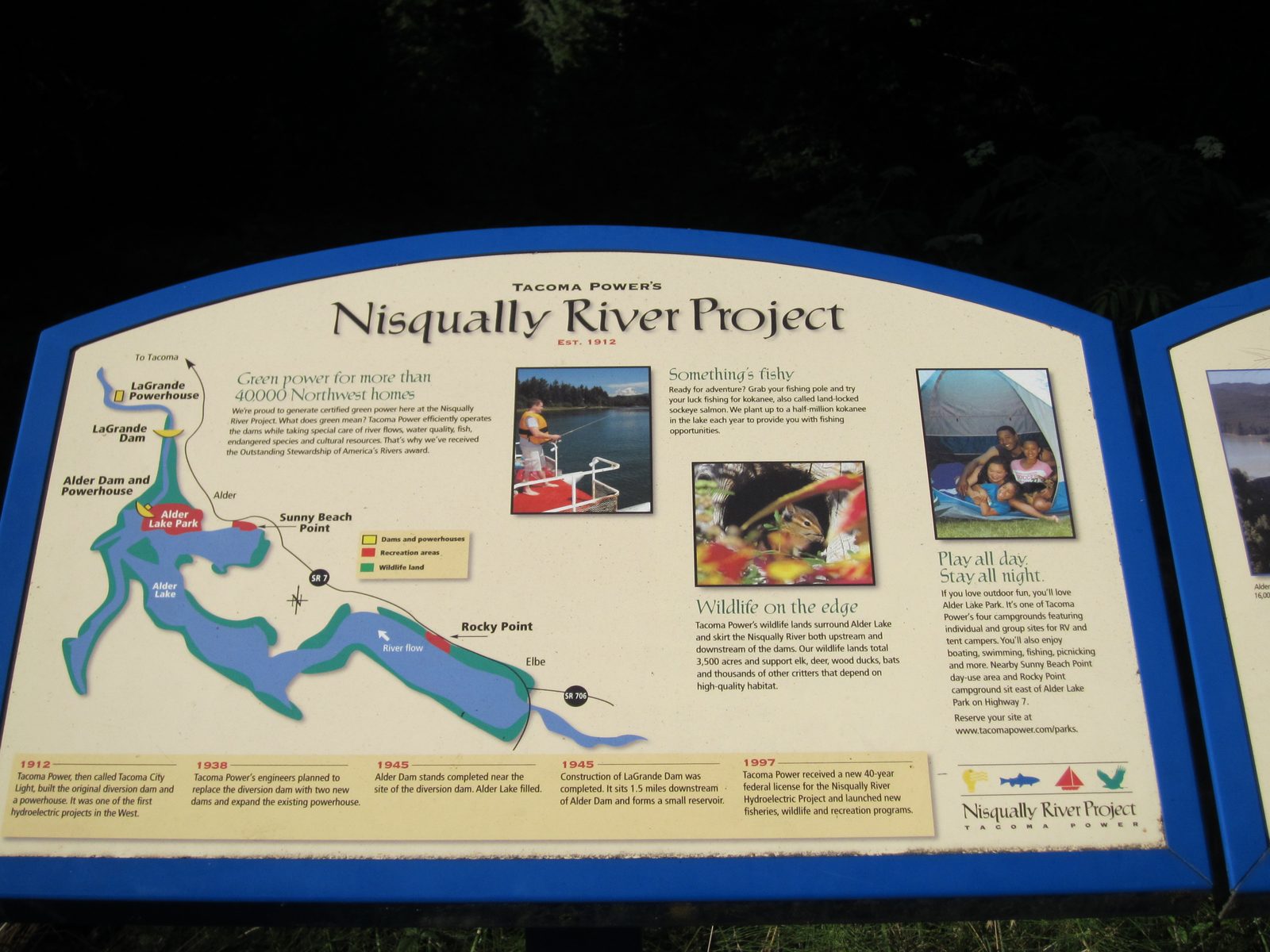 A sign explaining the Nisqually River Project near Alder, WA.