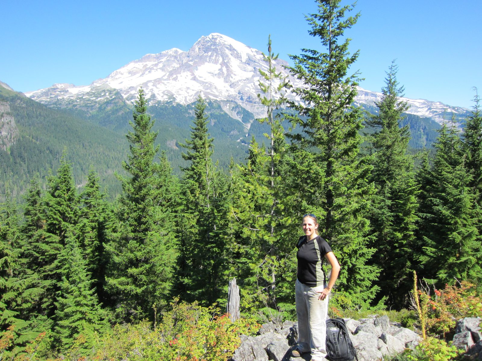 Catherine posed in front of the mountain.