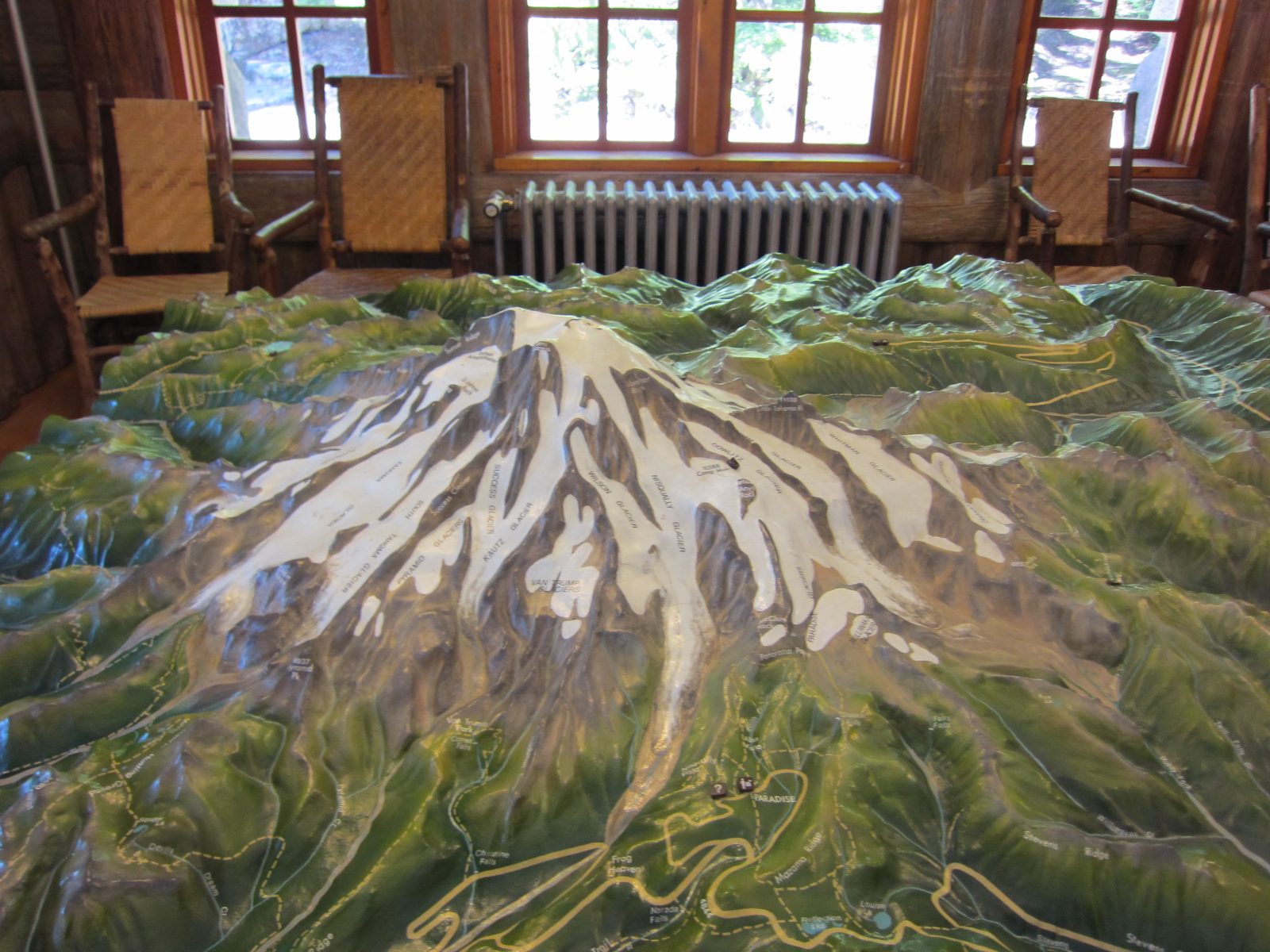 The full model.  At the bottom - the tan line is the road to Paradise.