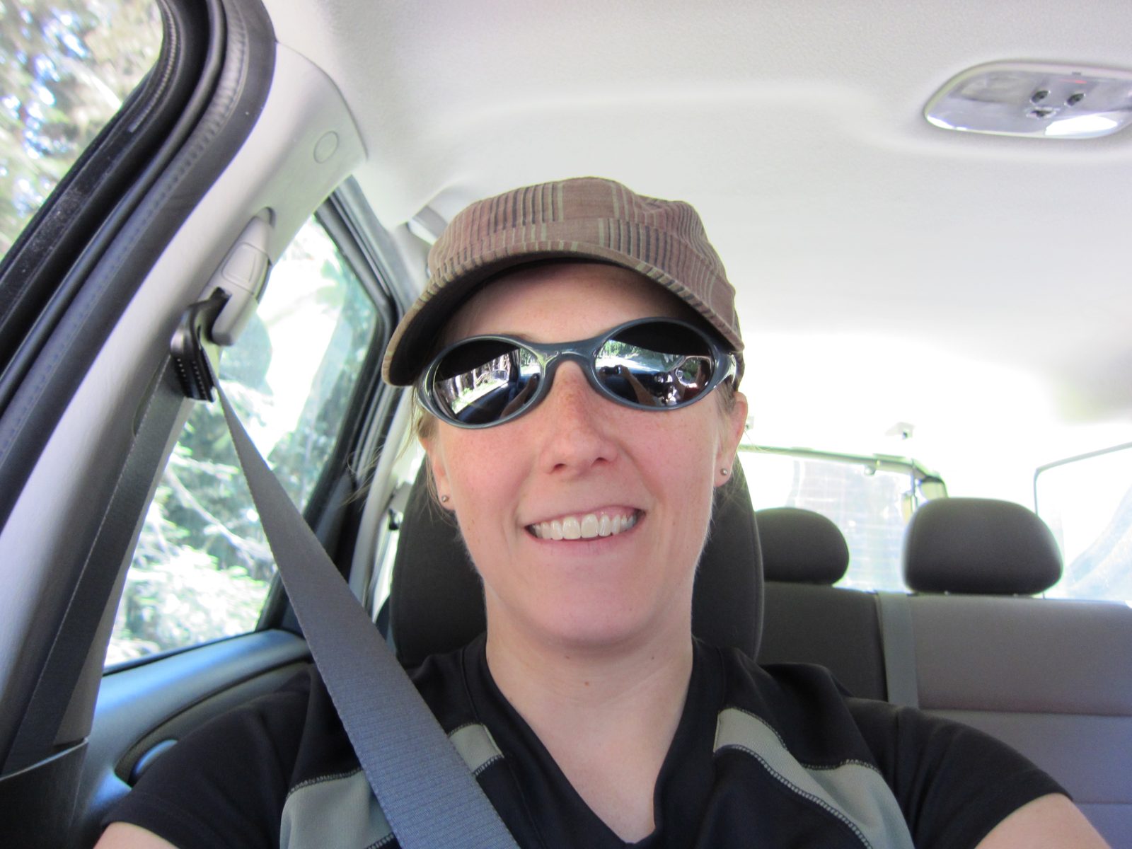 Catherine in the car between Longmire and Paradise.