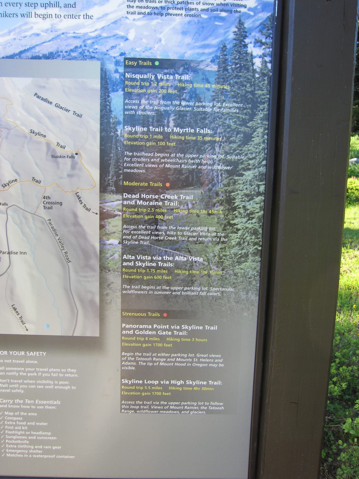 Some information about the routes.  We were trying to do the first "Moderate Trail".