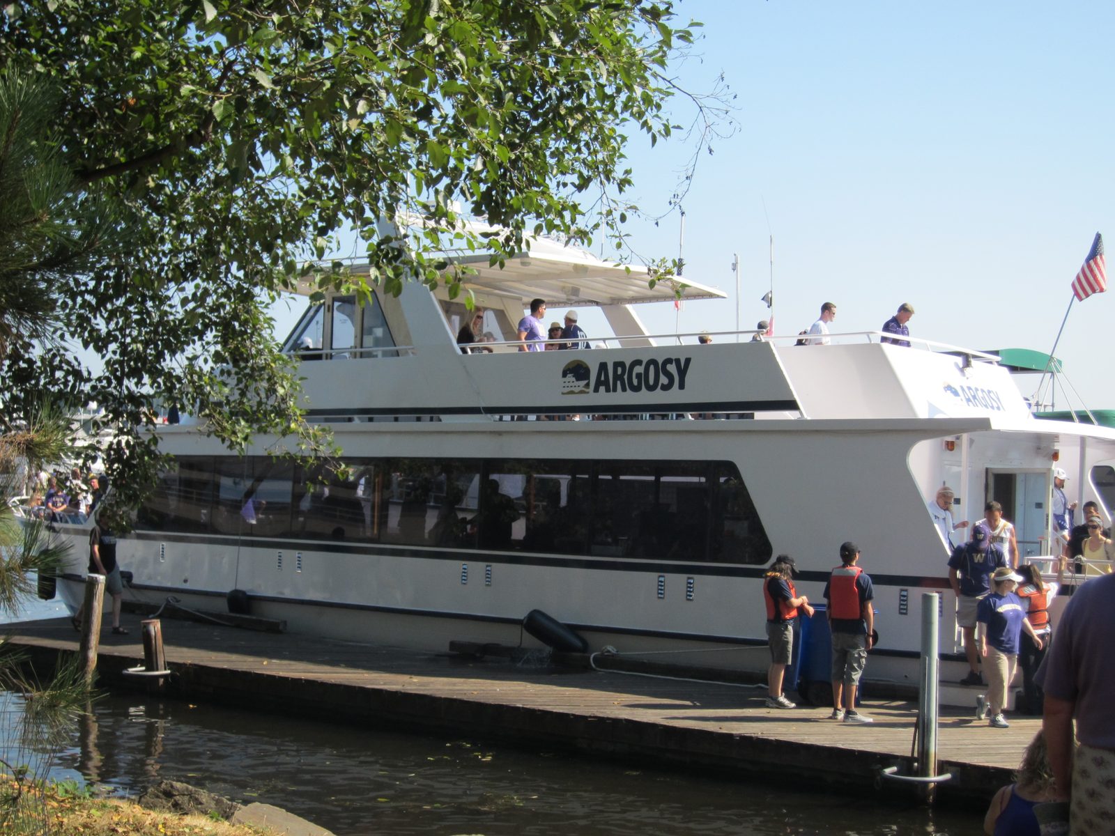 This was our boat across the lake.  It would stay here through the game (and be open during...