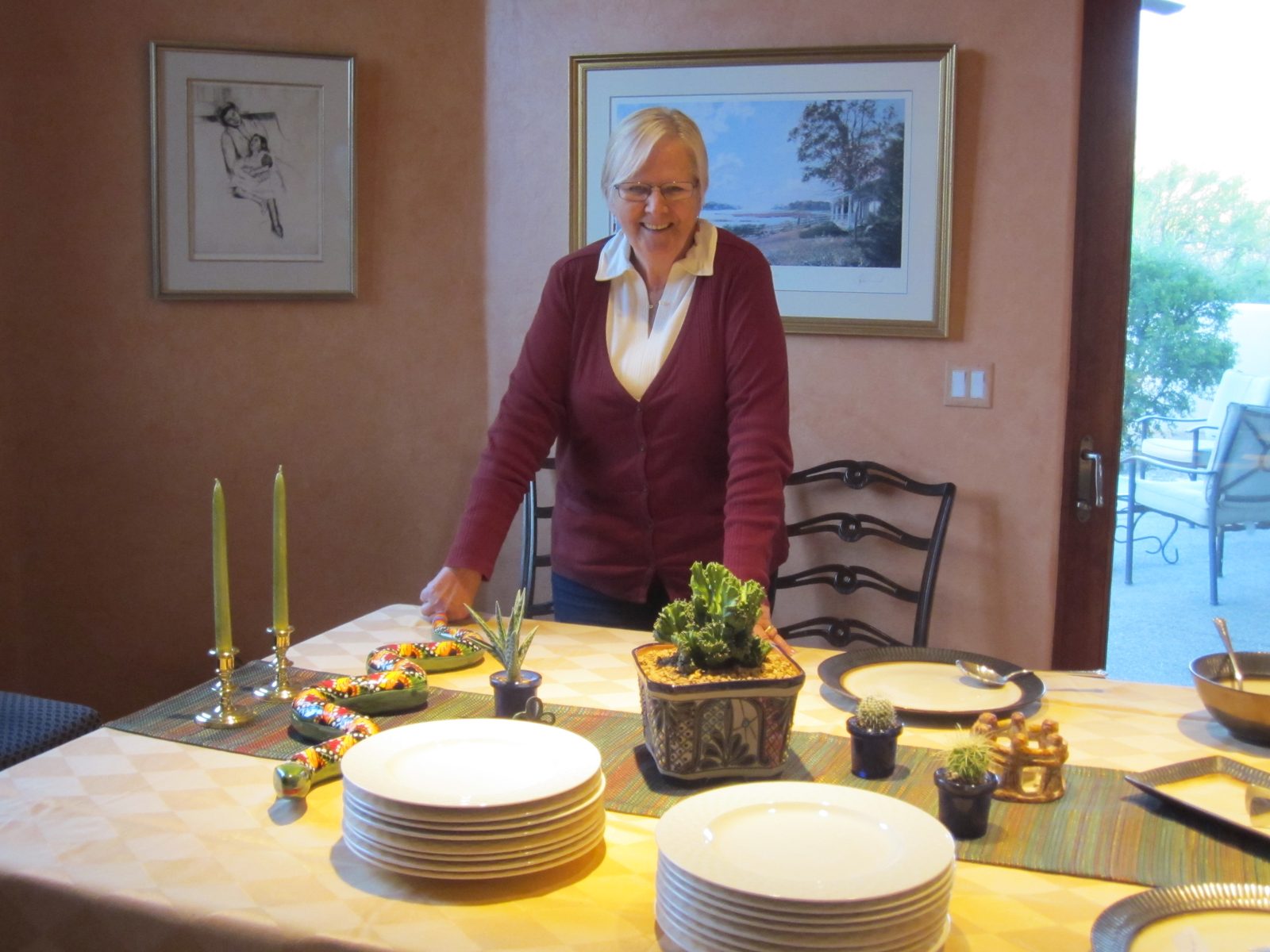 Mom takes a look at everything set up for the big party.  Check out the awesome snake, and the...