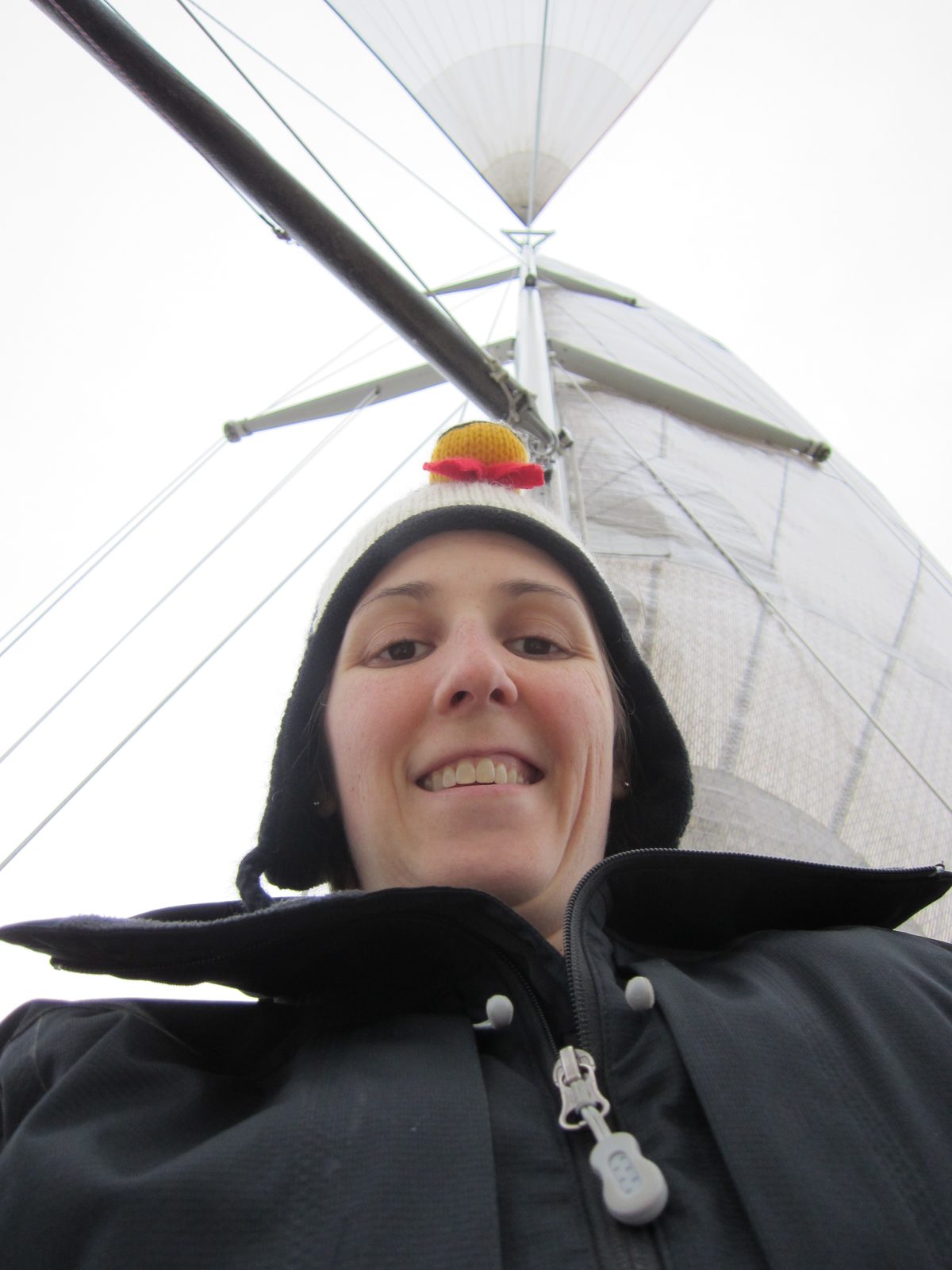 Catherine + penguin + boat mast and spinnaker pole.