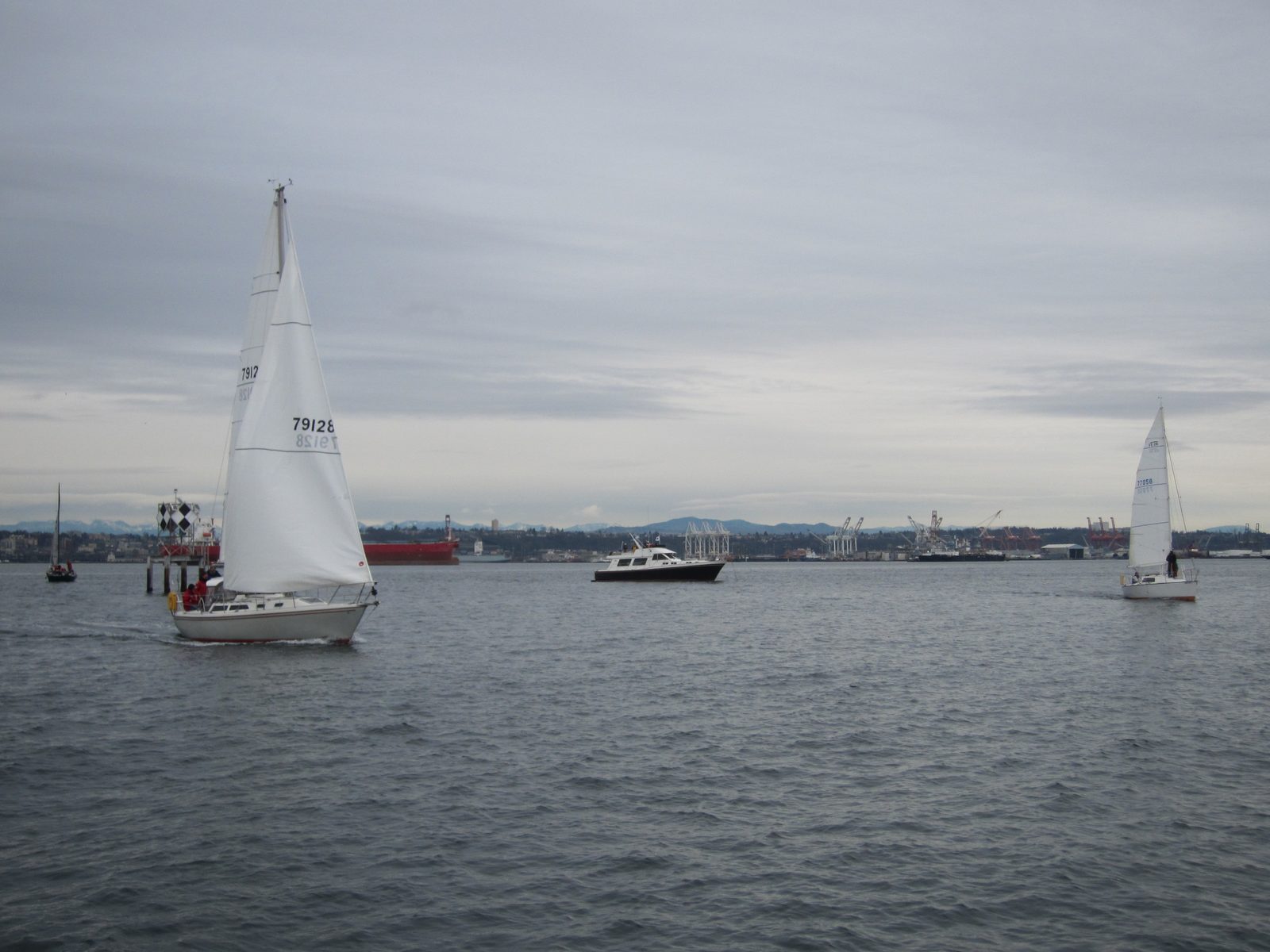 At this point, we have crossed the finish line.  The boat with the blue spinnaker possibly...