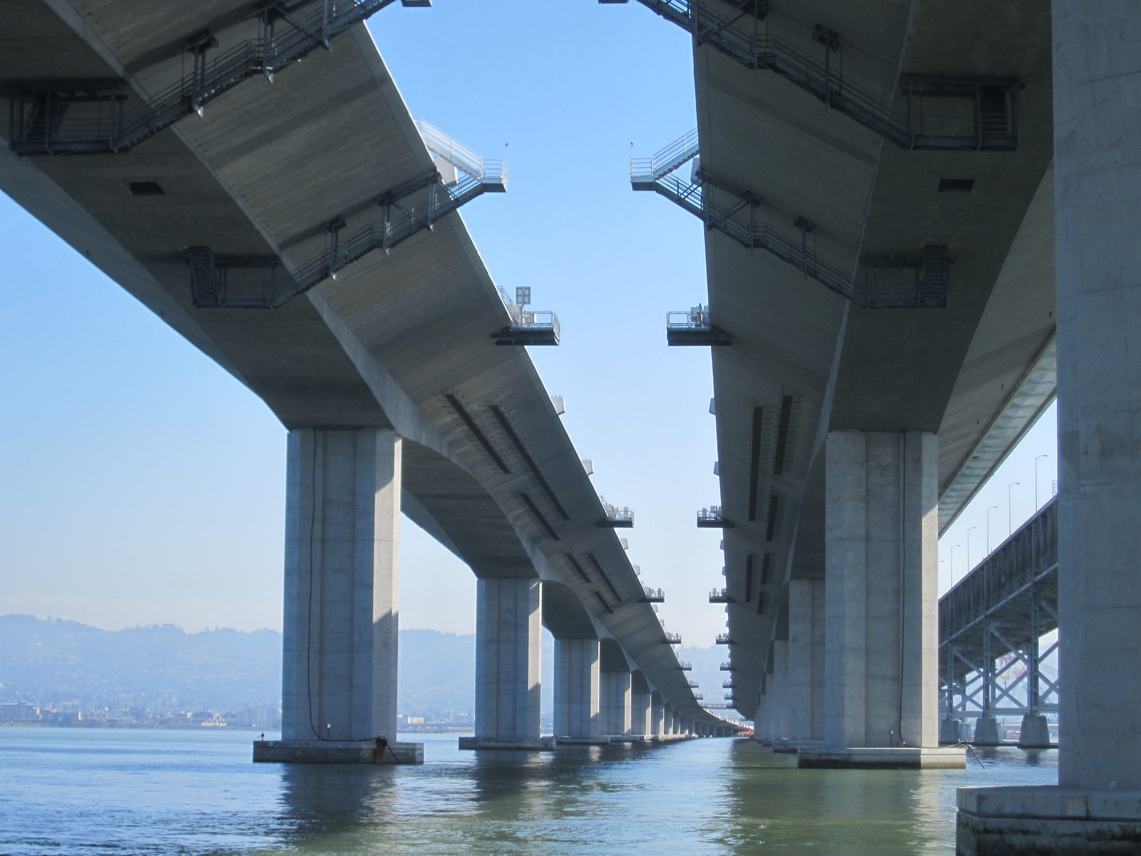 Looking down the skyway towards Oakland.  The horizontal pieces along the underside of the...