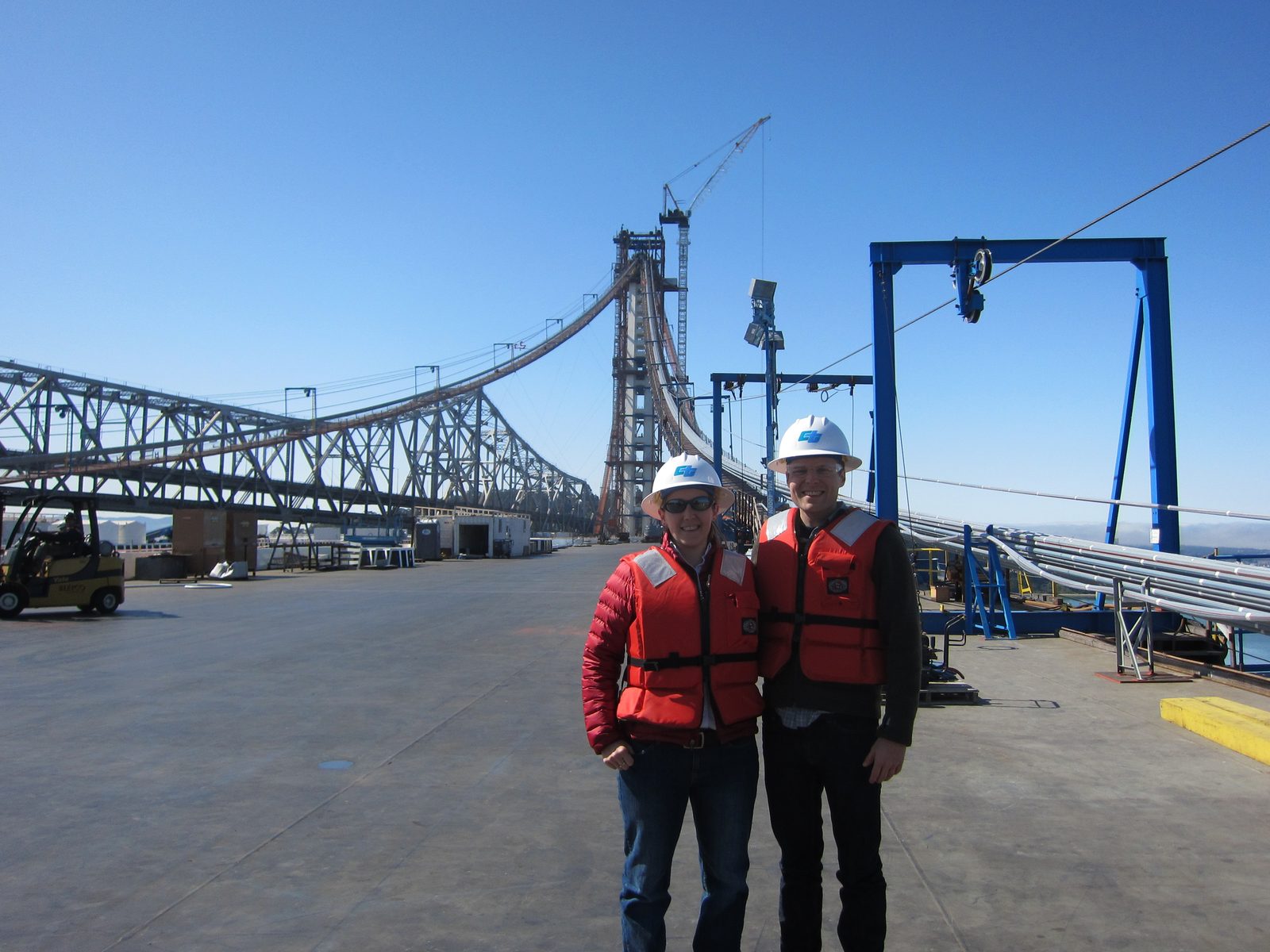 John and Catherine are all smiles on the bridge!