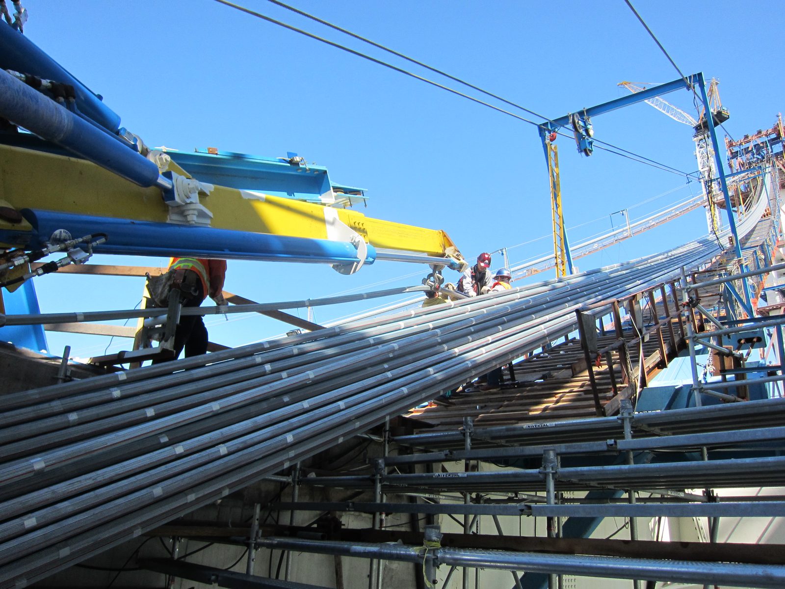 We are now on the south side, looking back at the tower.  The blue hydraulics are used to, once...