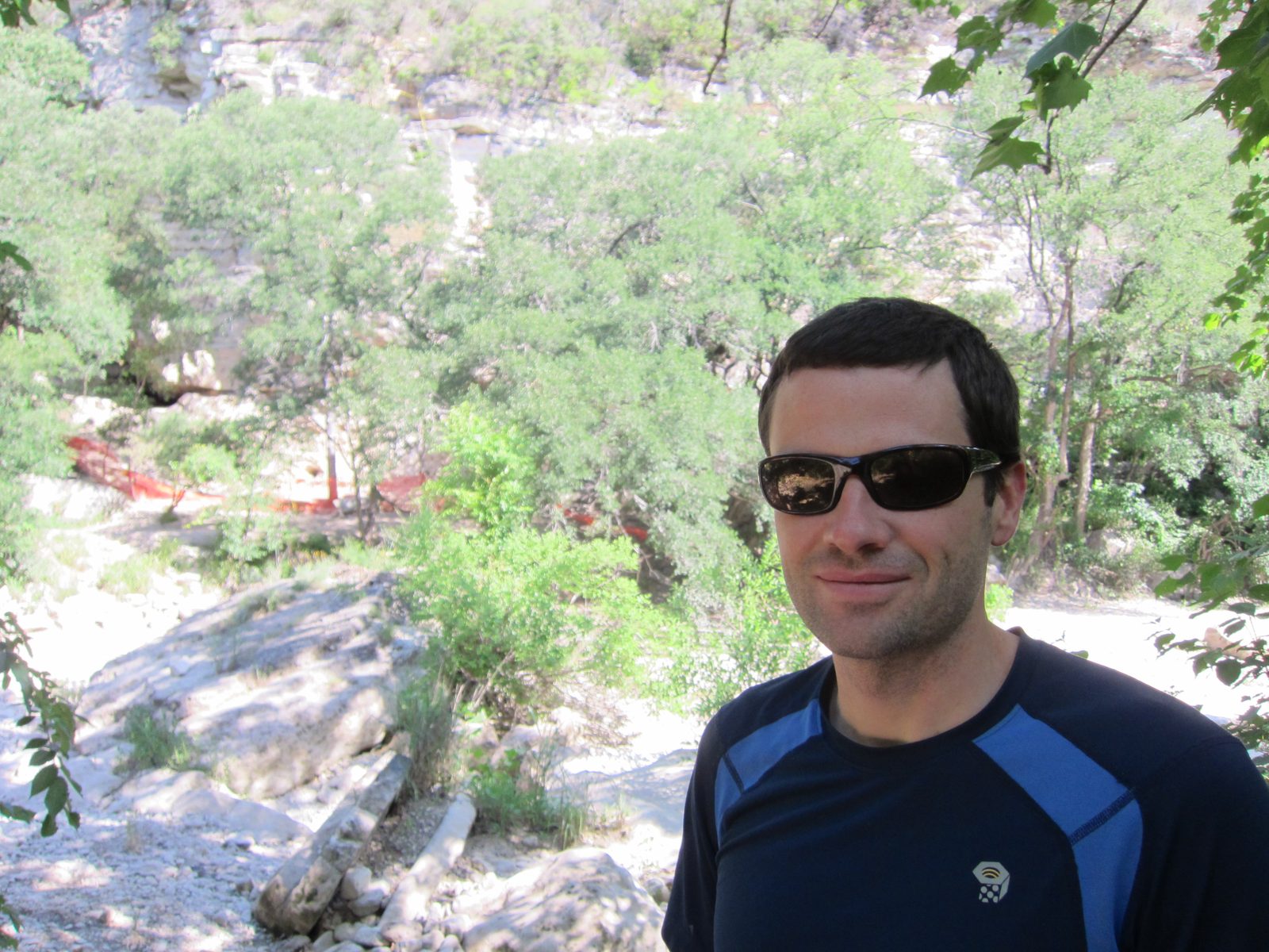 We went on a hike in the Greenbelt.  Here's Jay with a roped-off New Wall behind him.