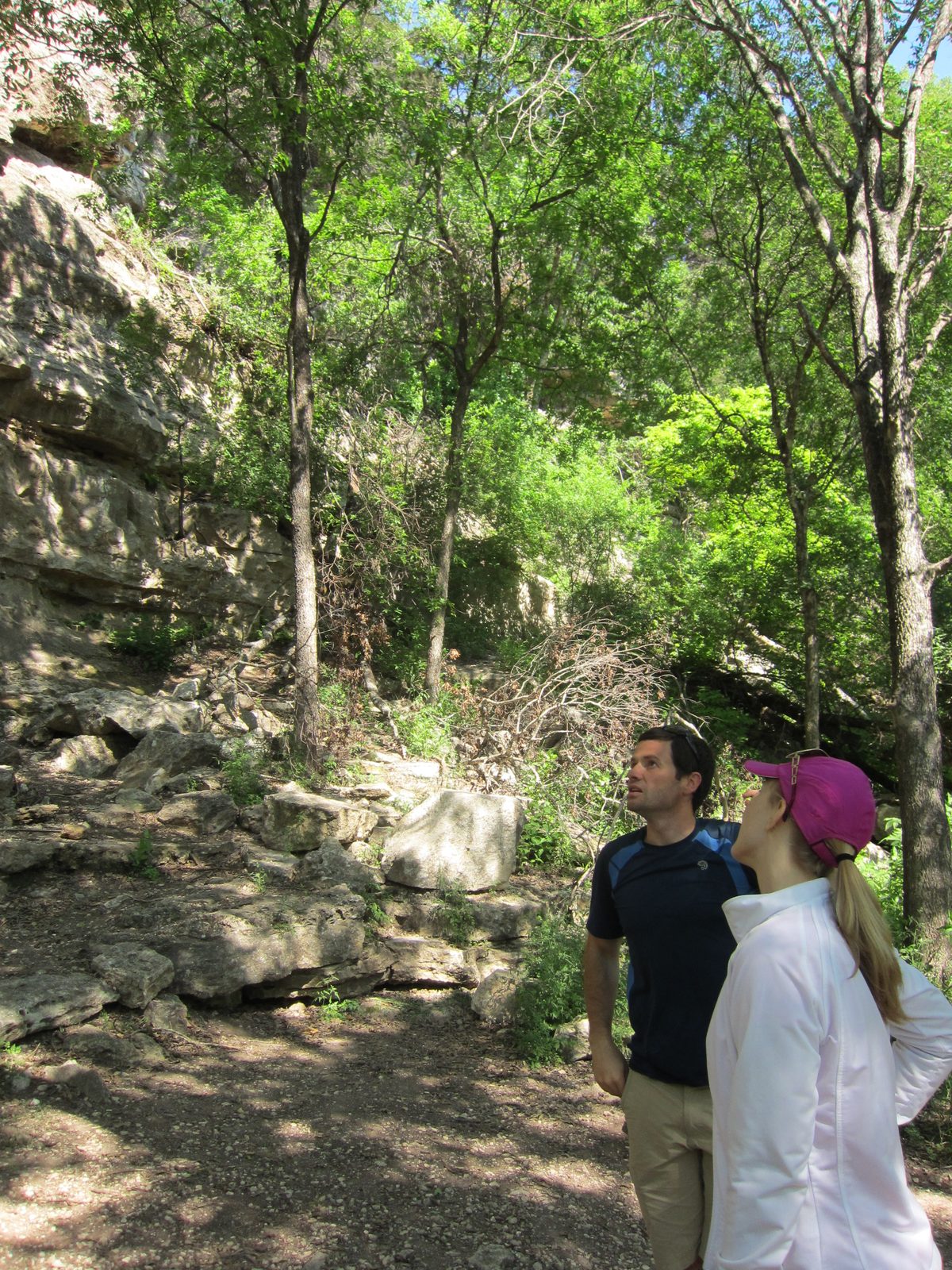 Jay and Diana looking up at a wall (Gus Fruh, maybe?).