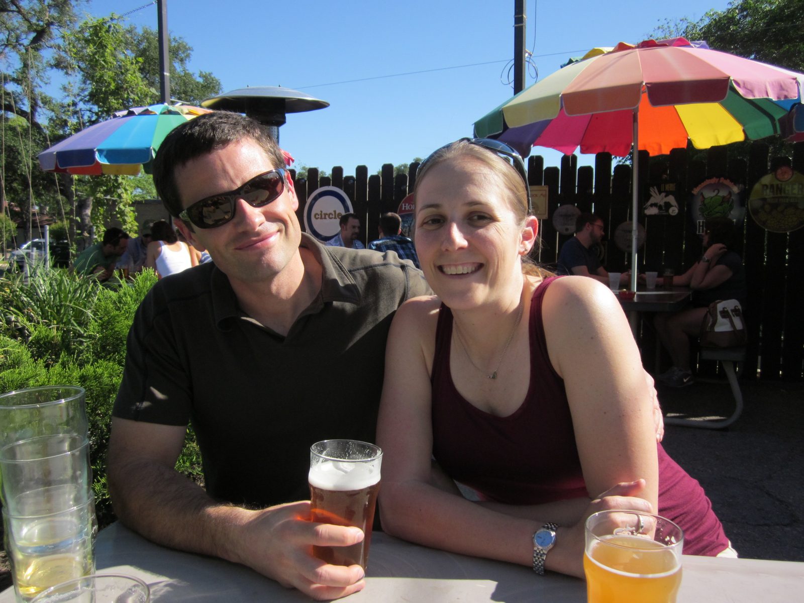 Catherine and Jay in the sunshine at the Draughthouse in Austin (photos today by Diana!).