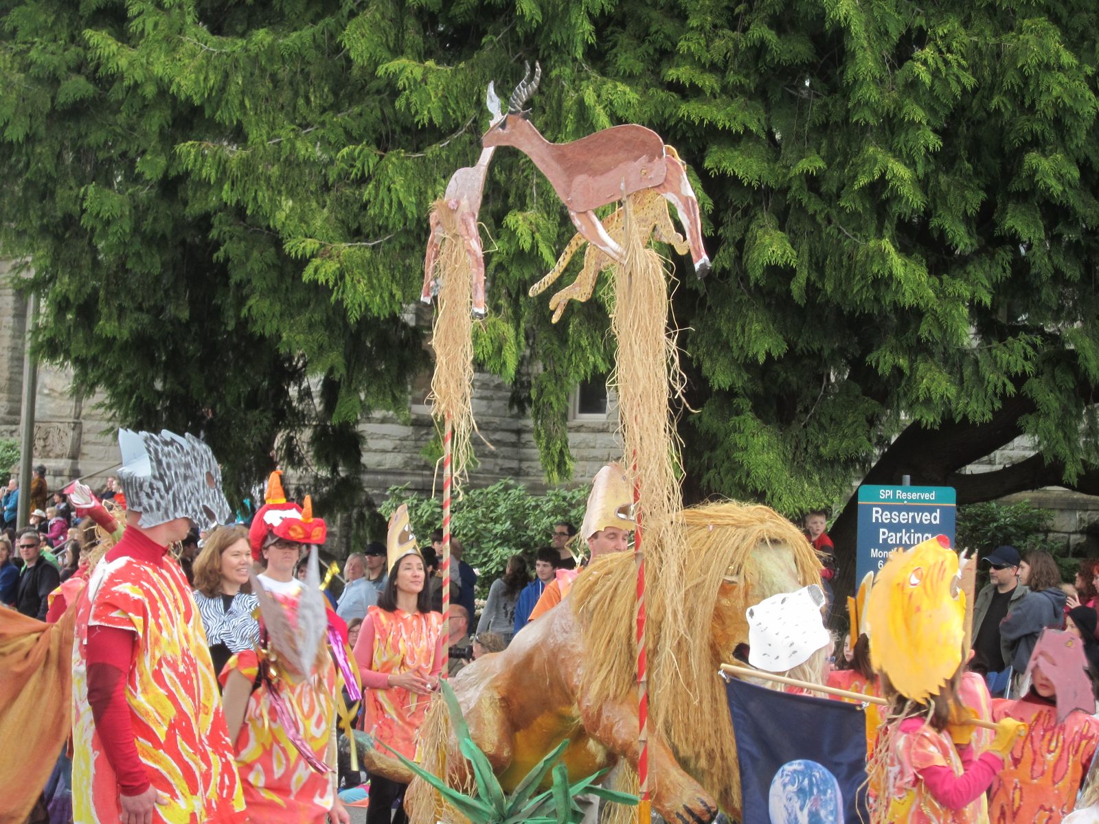 Antelopes and a lion.