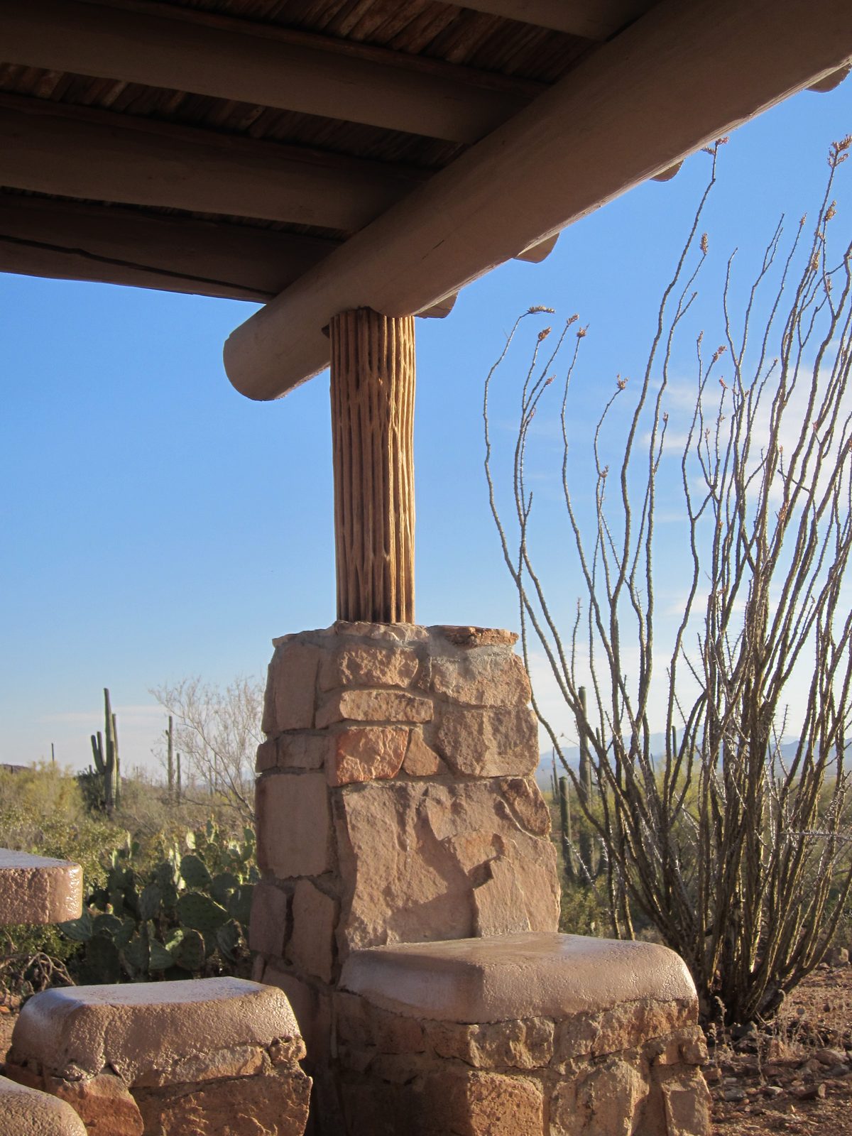 The picnic area was really nice, decorated with saguaro sticks.