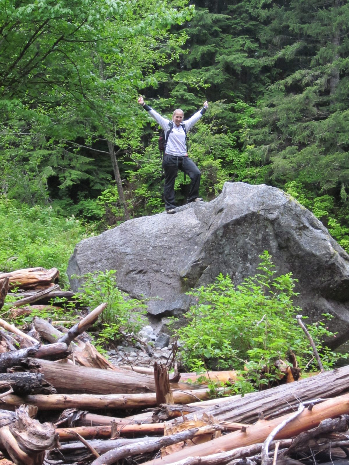 Woohoo, success!  As expected, getting down was harder than getting up.