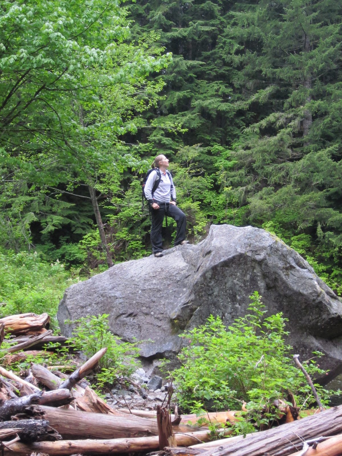 Staring in wide wonder at the gorgeous falls.