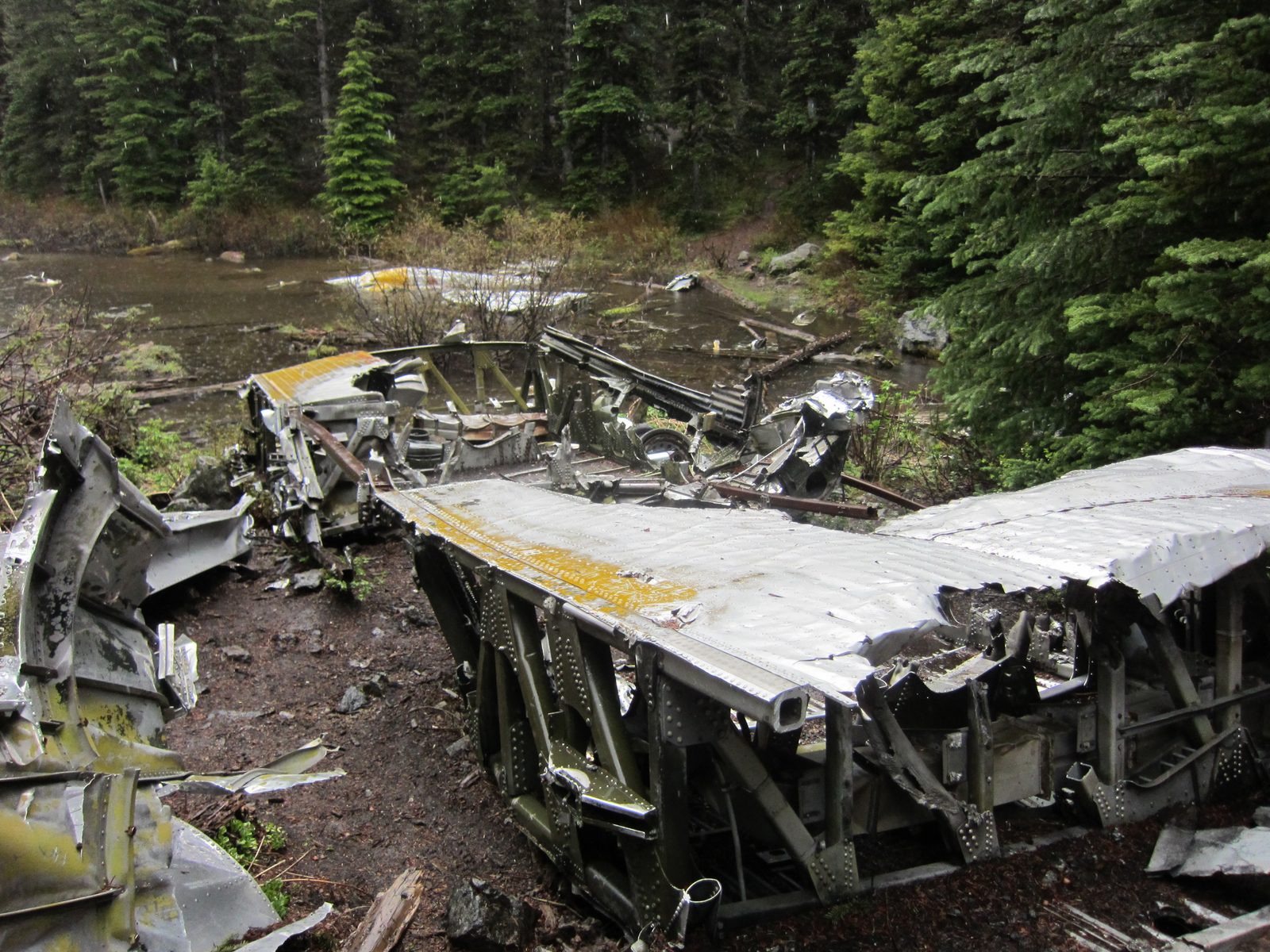 It was a bit crazy to see all this metal laying about in the woods, half in a stream.