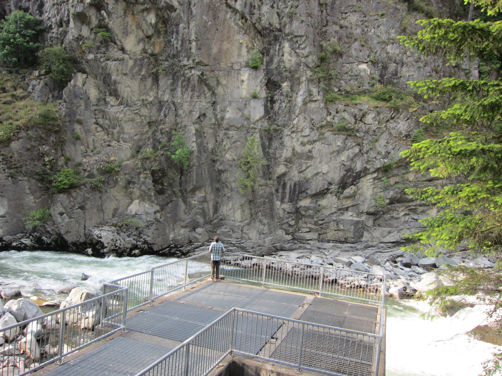 ... and plots a route up.  Through the grates under Jay you could see the fish ladder that has...