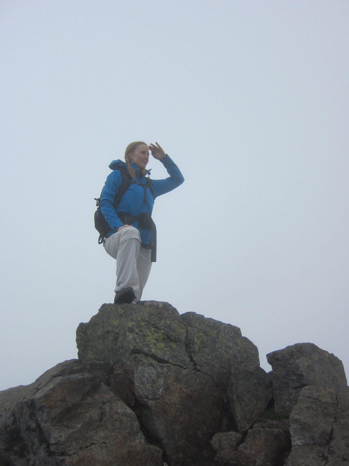 Diana scopes out the vast world before her... or the 20 ft visible in the clouds.