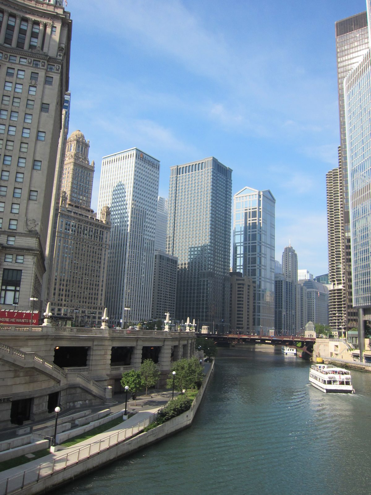 Looking down the Chicago river during our boat tour during David Page's wedding celebration weekend.