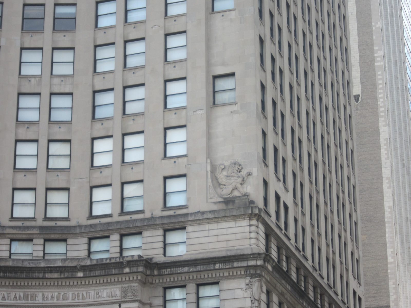 Cool lion / griffin / other animal sculpture on the corner of a building.