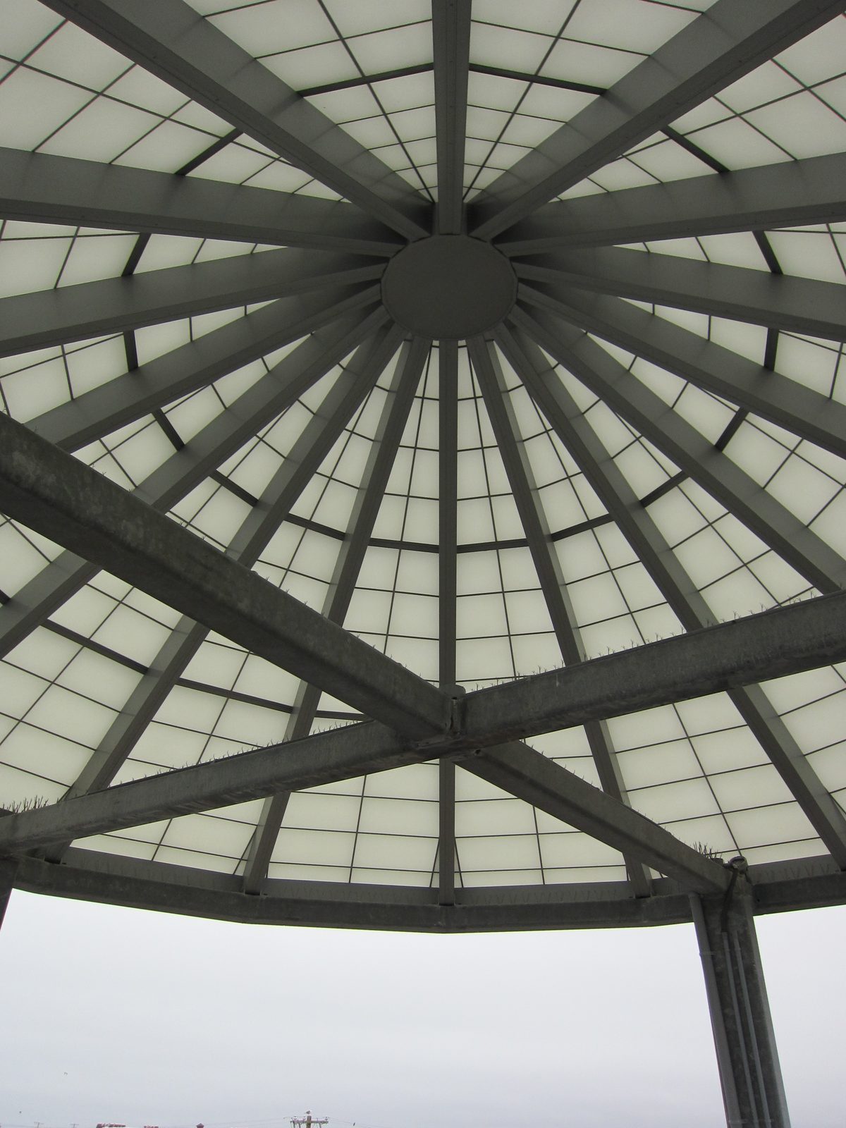Looking up at the underside of the roof of the town lighthouse.