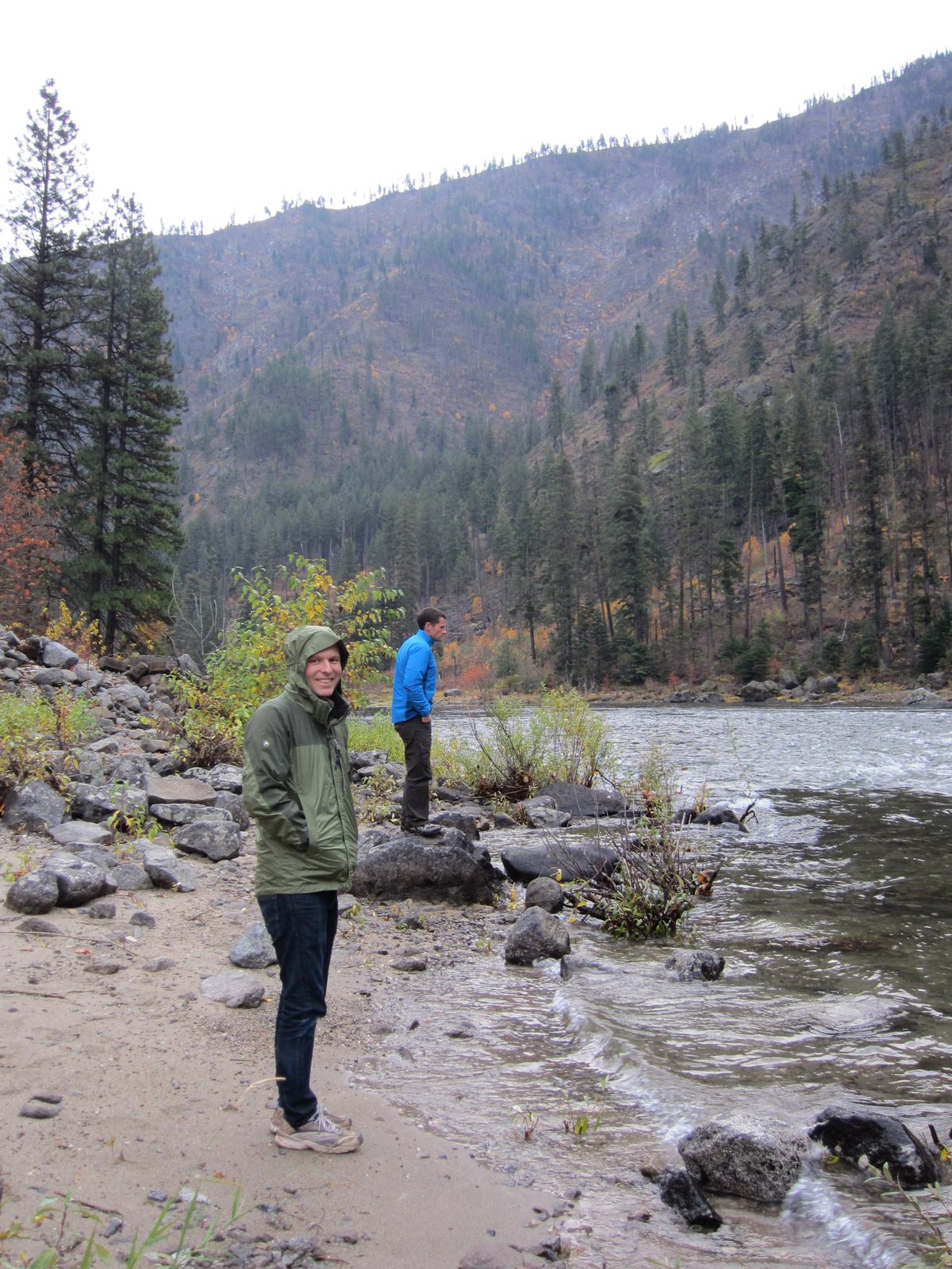 John and Jay consider the Wenatchee River outside Leavenworth.