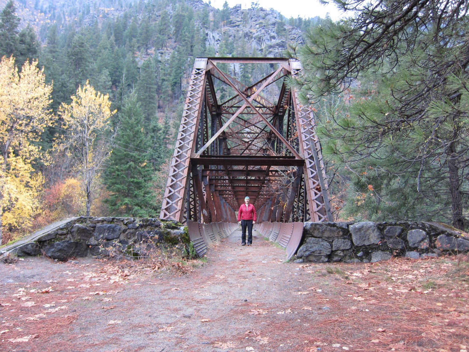 Catherine standing in the Wenatchee River Bridge, also known as the Great Northern Railway...